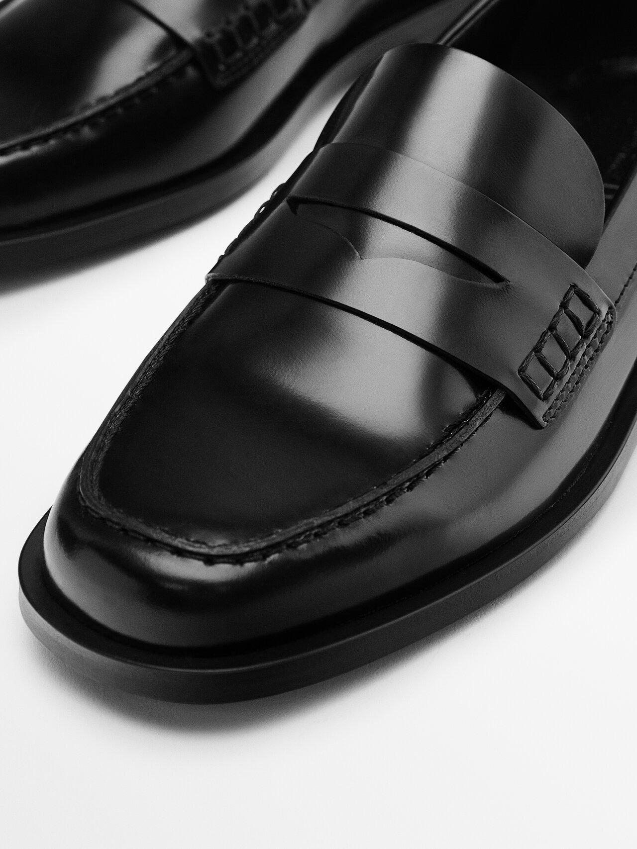 MASSIMO DUTTI Leather Penny Strap Loafers in Black | Lyst