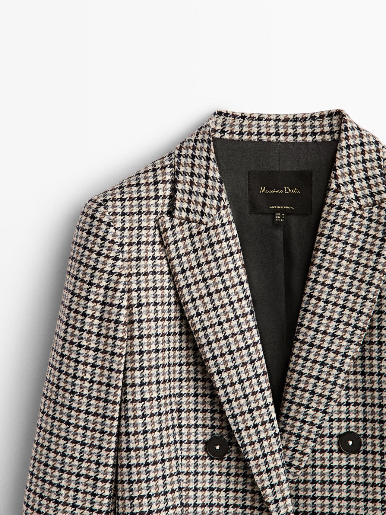 MASSIMO DUTTI Wool Houndstooth Check Blazer in Blue | Lyst