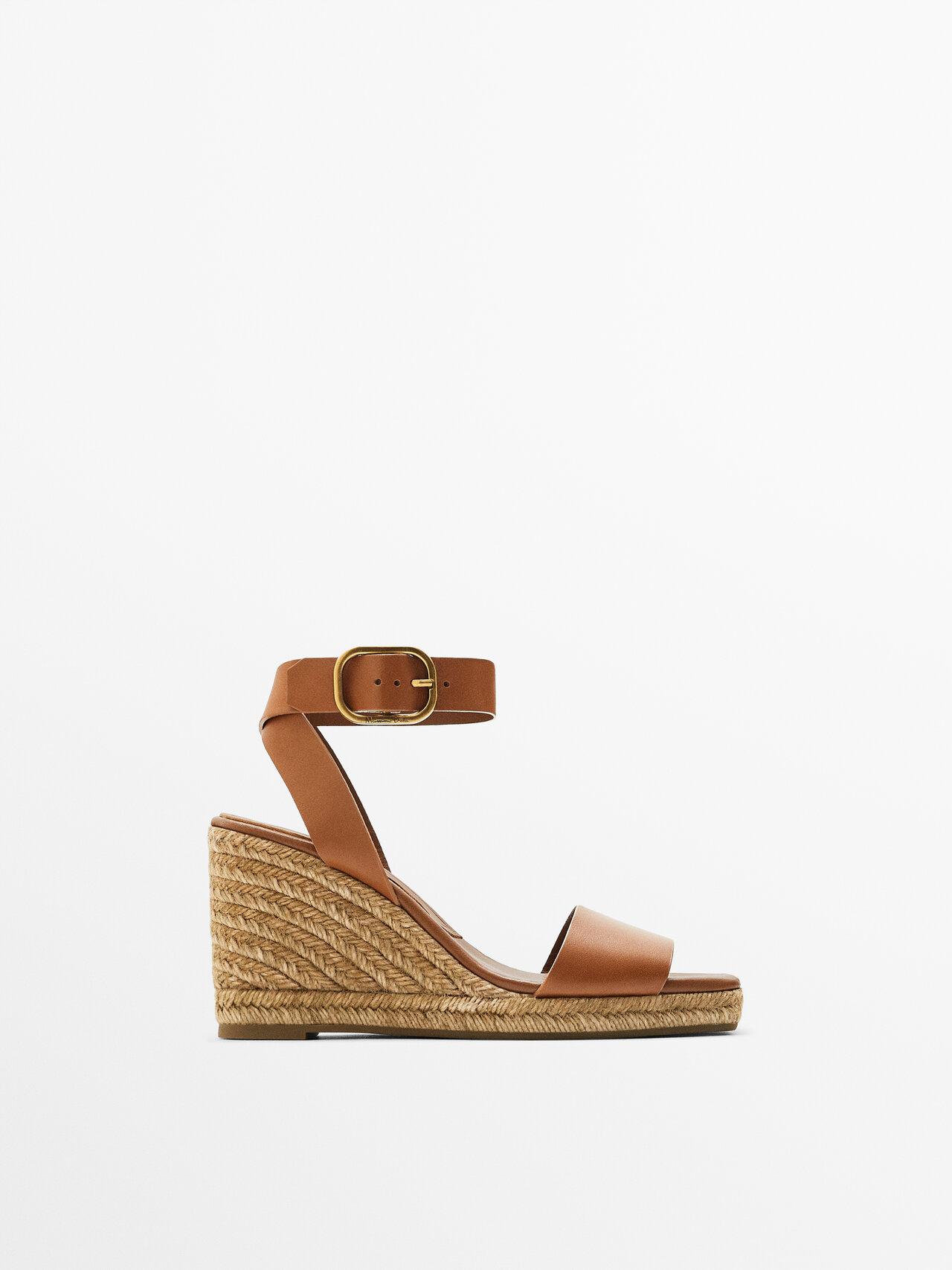 MASSIMO DUTTI Jute Wedges With Buckled Ankle Strap in White | Lyst