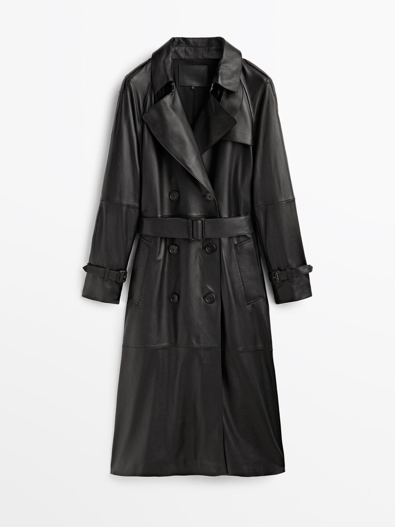 MASSIMO DUTTI Nappa Leather Trenchstyle Coat With Belt in Black Lyst