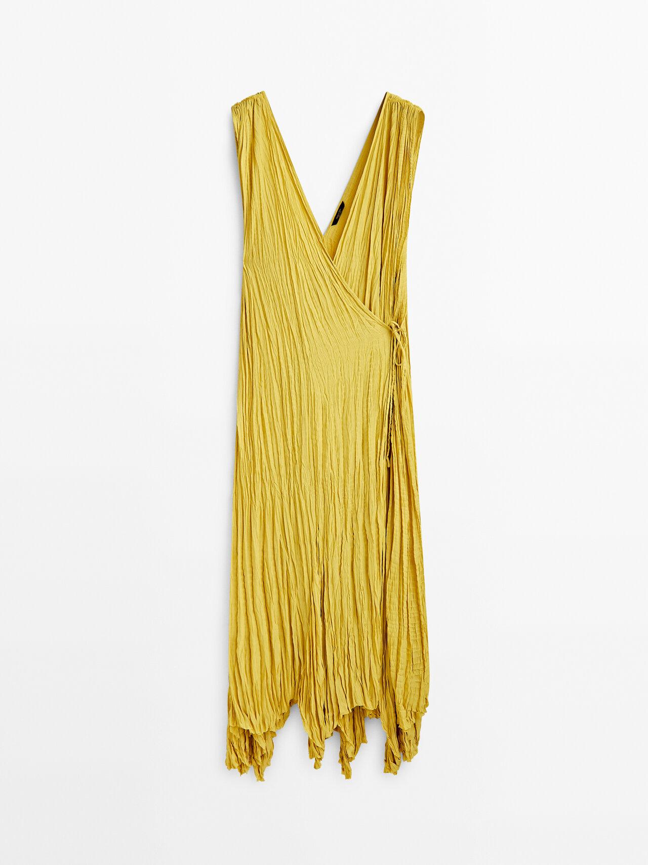 MASSIMO DUTTI Pleated Wrap Dress in Metallic Lyst