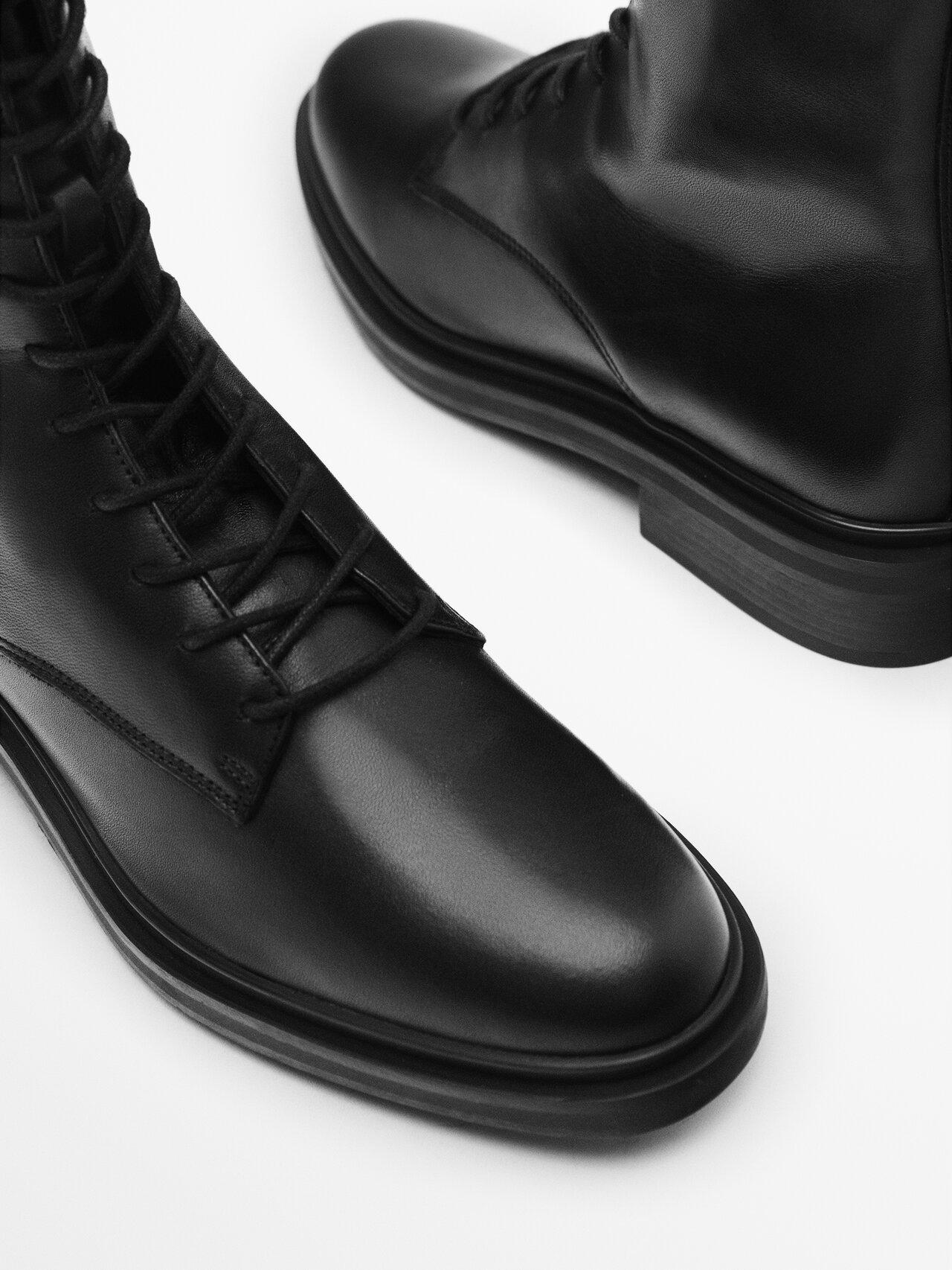 MASSIMO DUTTI Lace-up Leather Ankle Boots in Black | Lyst