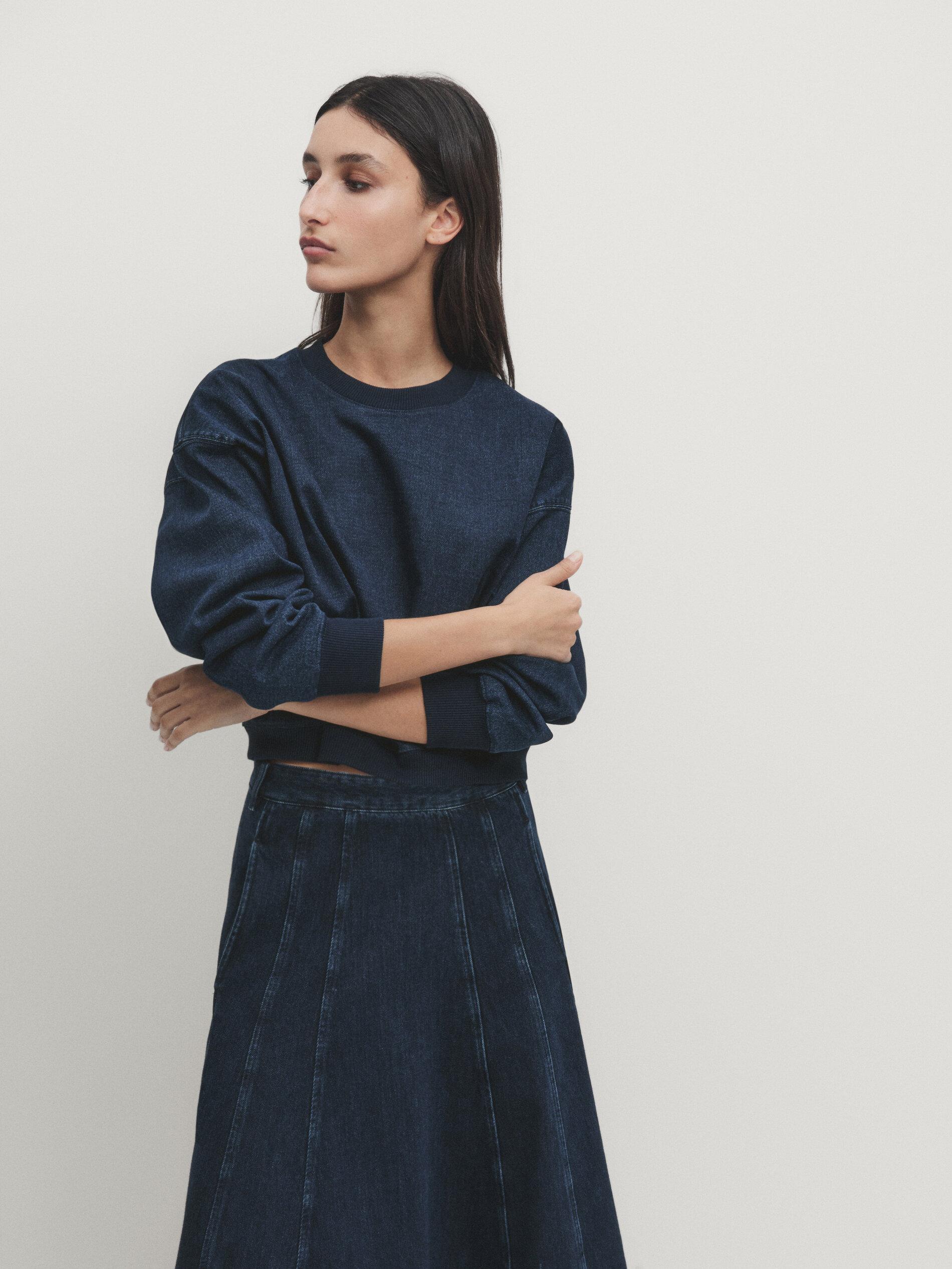 【Massimo Dutti】Denim midi skirt with box pleats Pleated Denim Midi Skirt with Yoke Massimo Dutti | TikTok