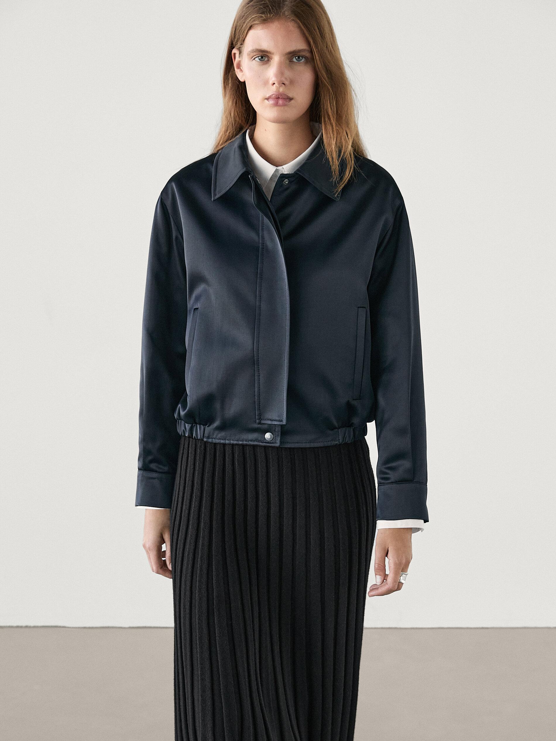 MASSIMO DUTTI Satin Bomber Jacket in Blue | Lyst UK