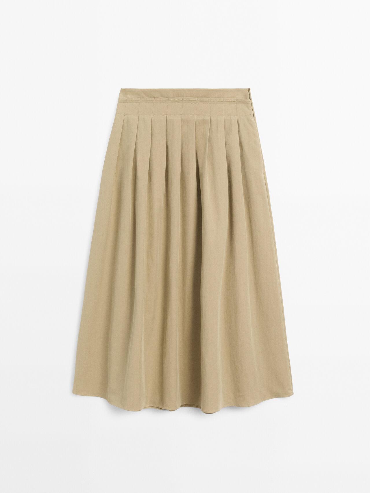 Massimo Dutti【NEW】Cotton blend box pleat midi skirt Massimo Dutti Cotton Blend Box Pleat Midi Skirt | Wardrobe Icons