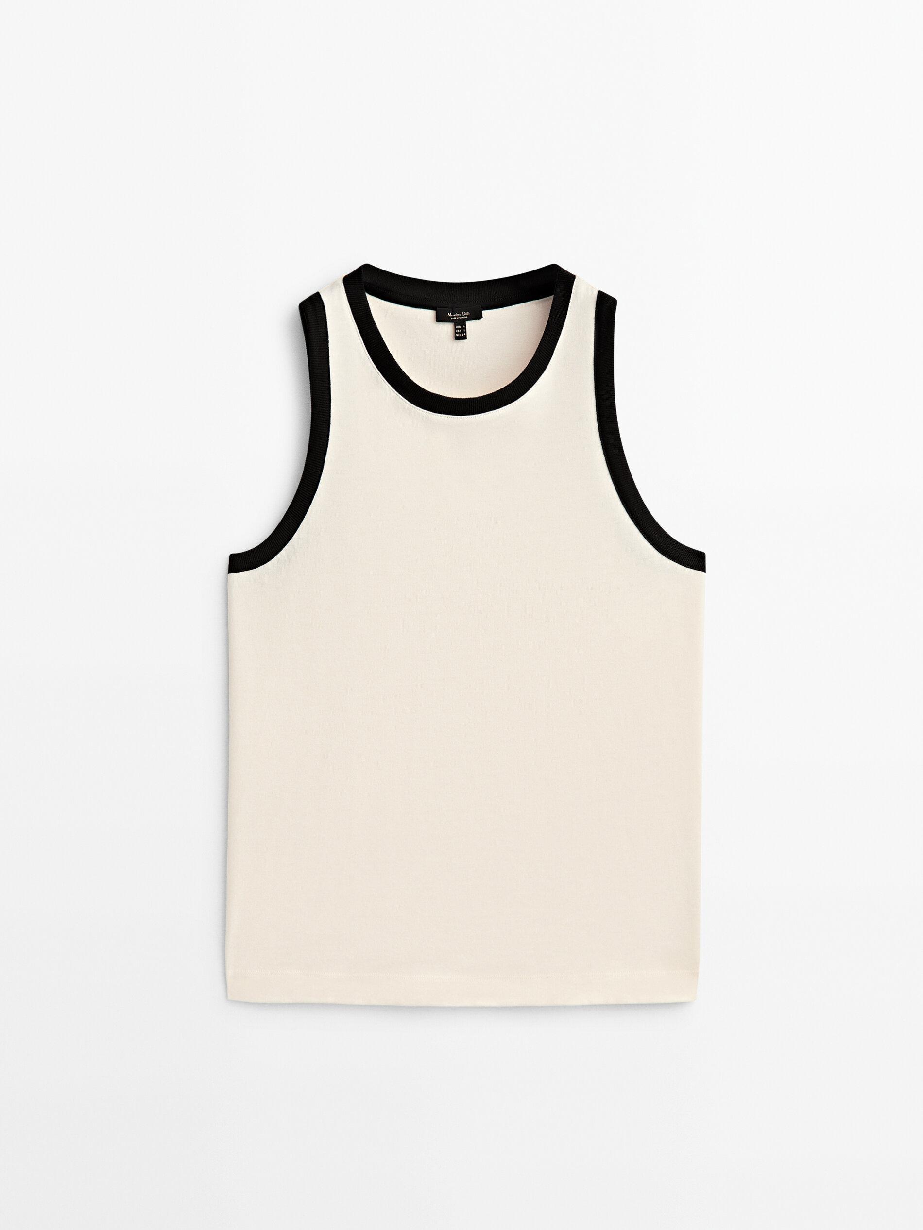 MASSIMO DUTTI Sleeveless Contrast T-shirt in Natural | Lyst
