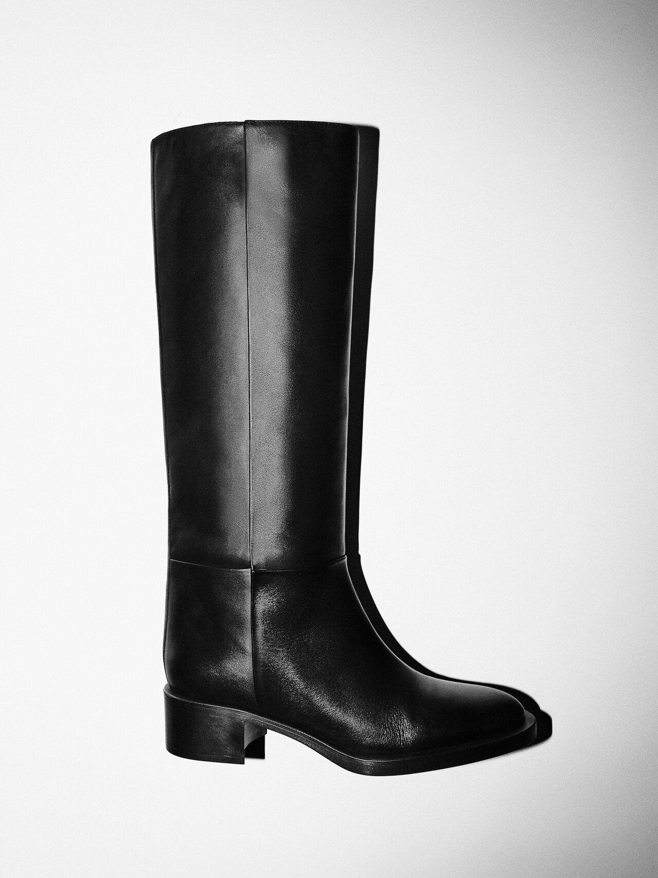 MASSIMO DUTTI Flat Leather Boots in Black | Lyst