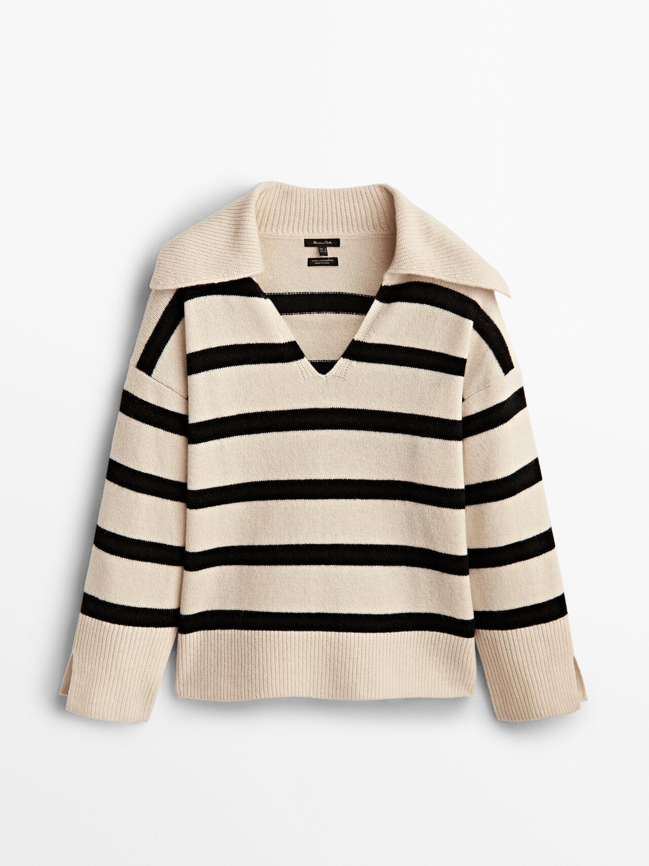 Wereldvenster Uitdrukkelijk lepel MASSIMO DUTTI Striped Wool And Cashmere Polo Sweater in Natural | Lyst