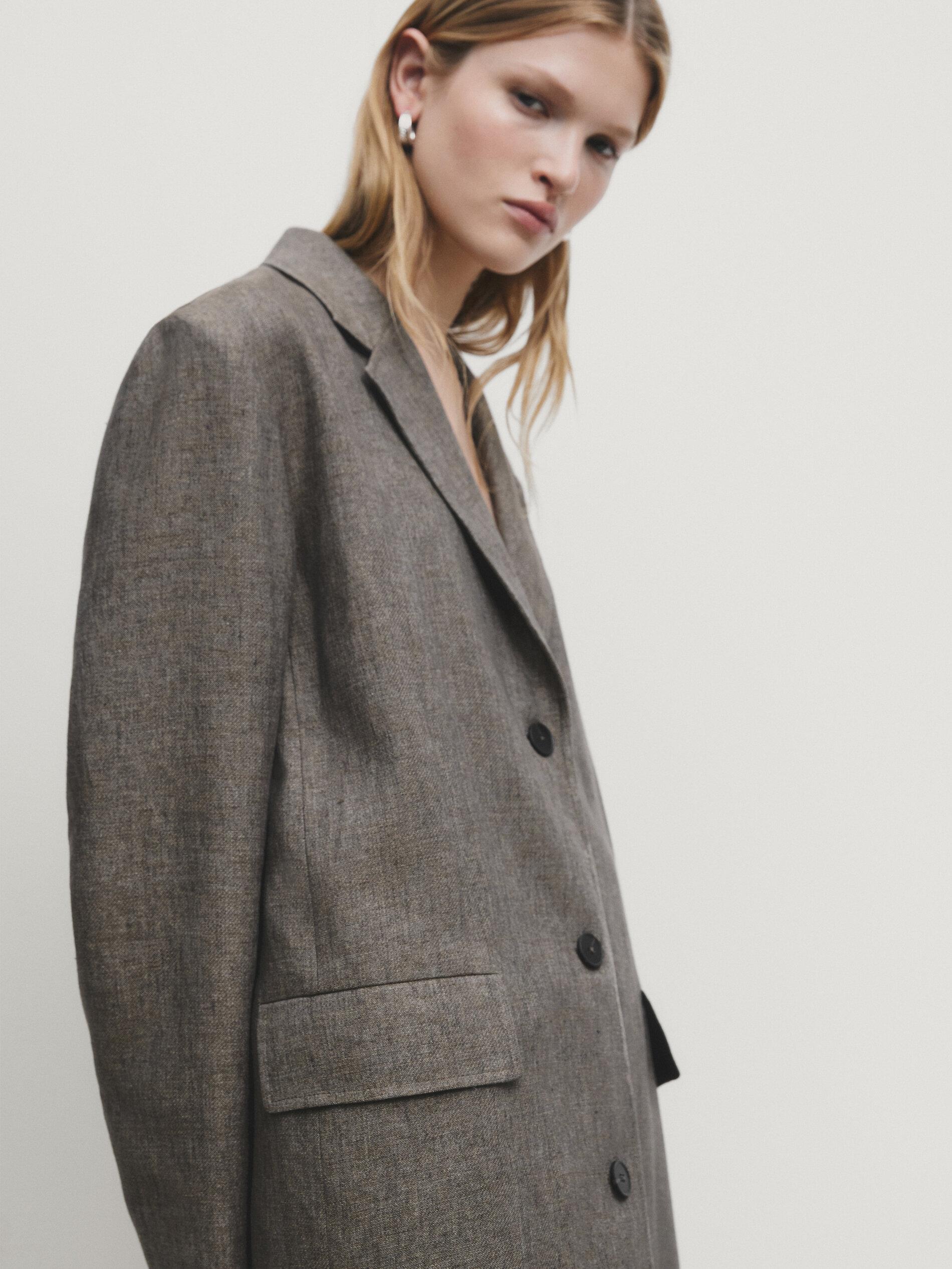MASSIMO DUTTI Flecked Linen Blend Coat in Grey Lyst UK