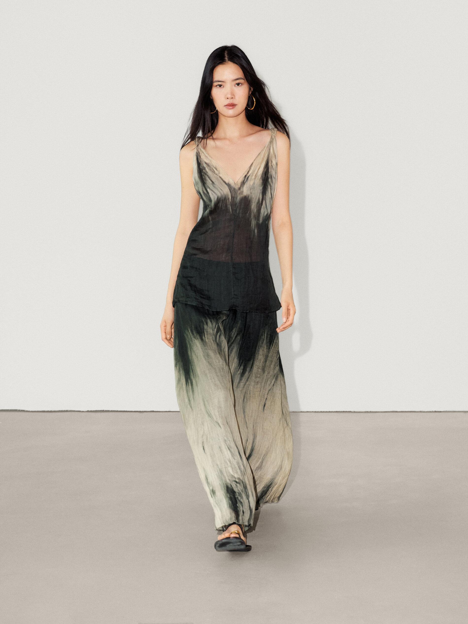 【Massimo Dutti】Printed skirt with tie waist Printed skirt with tie waist · Sky Blue · Smart / Skirts