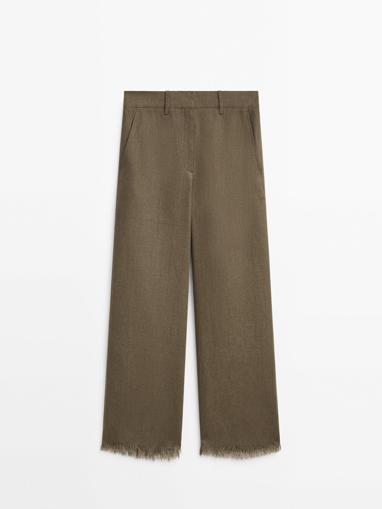 MASSIMO DUTTI Rustic Frayed Linen Suit Trousers in Green | Lyst