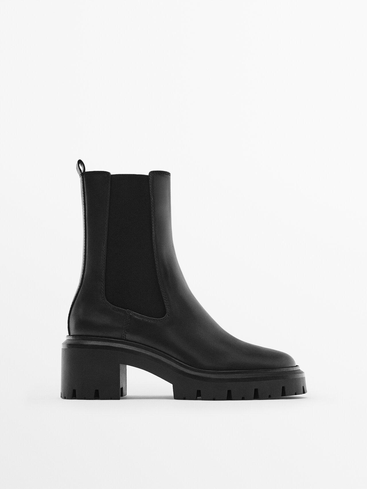 massimo dutti leather chelsea boots with track soles