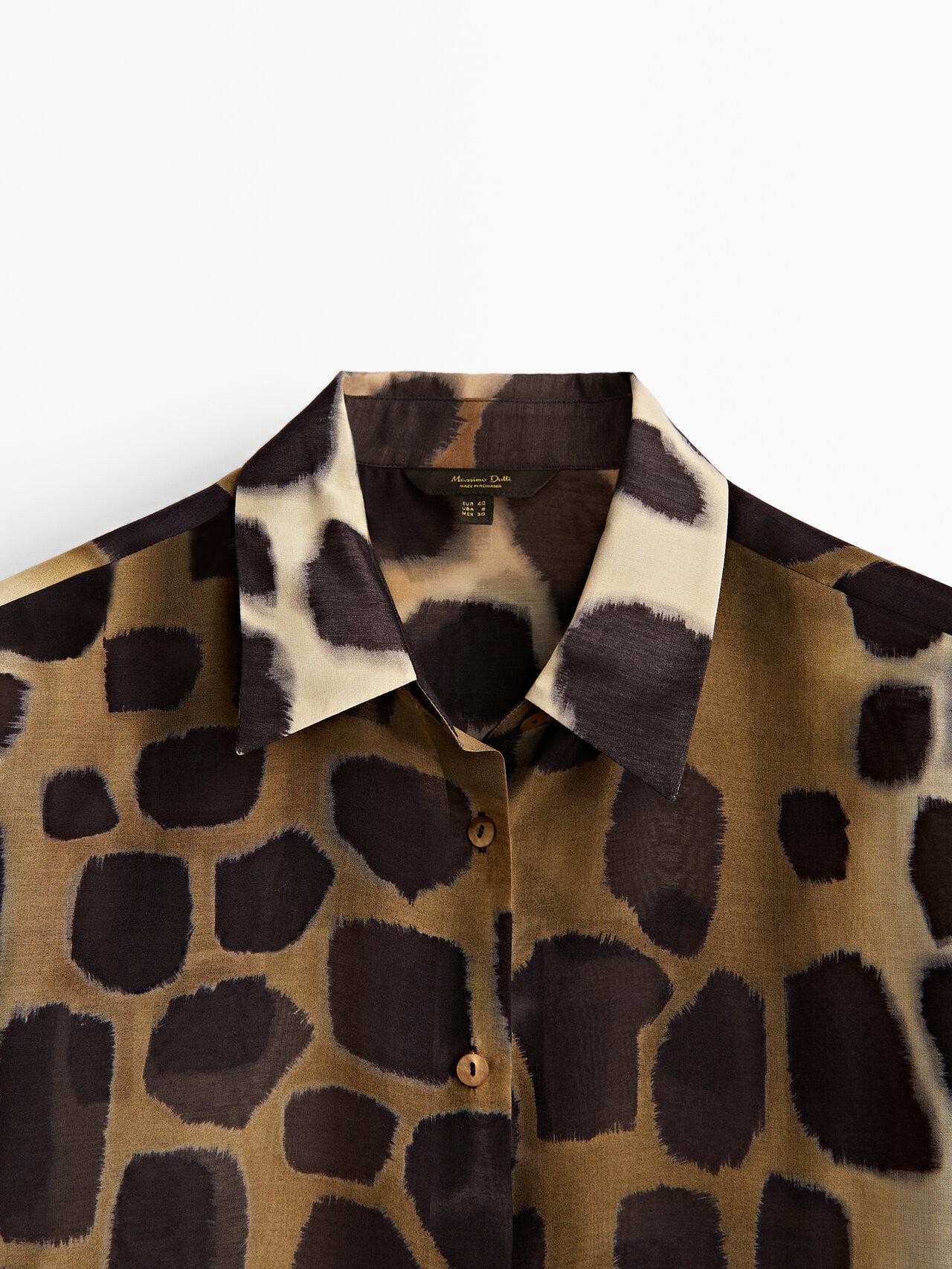 MASSIMO DUTTI Animal Print Cotton And Silk Shirt in Brown - Lyst