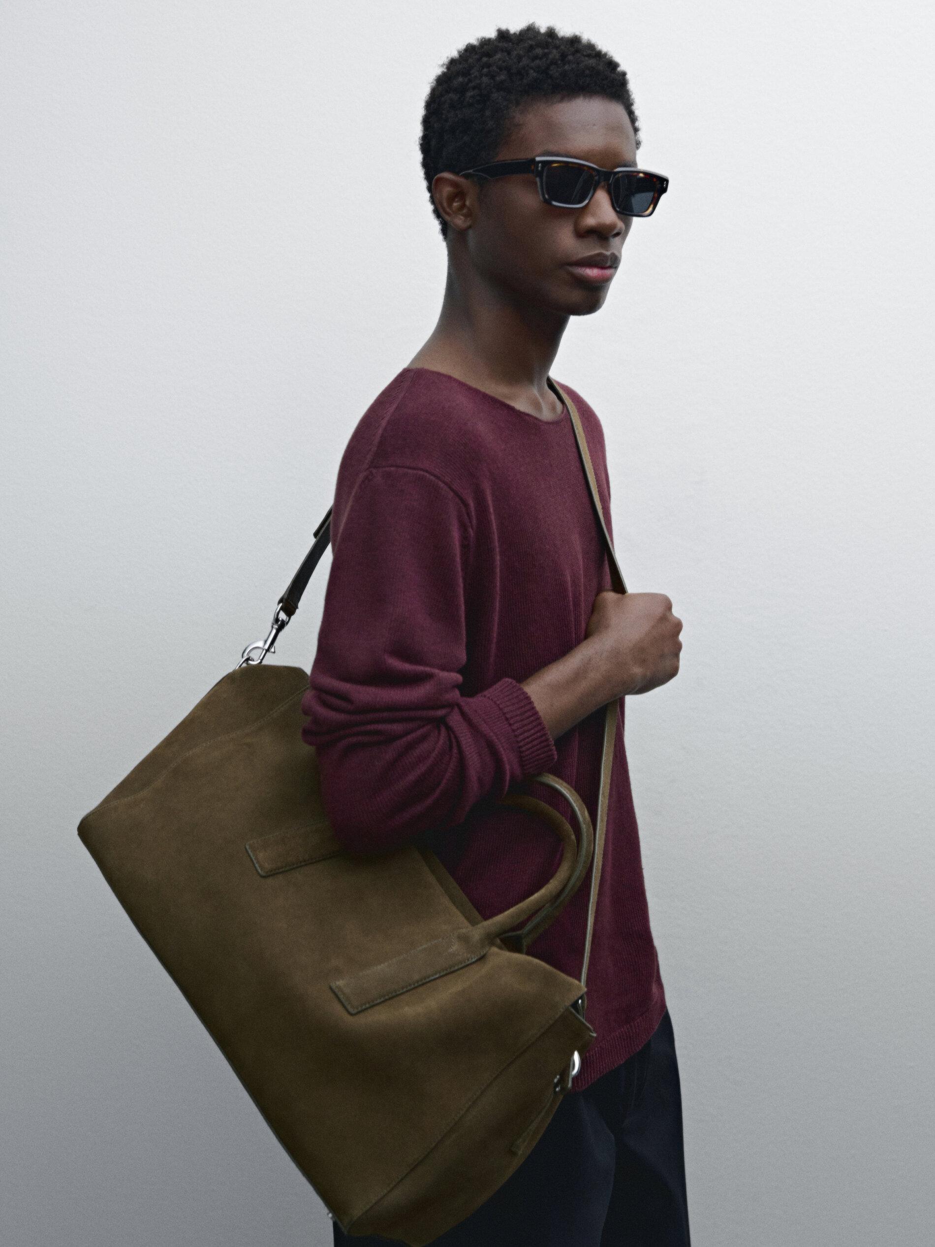 MASSIMO DUTTI Split Suede Leather Travel Bag in Purple for Men