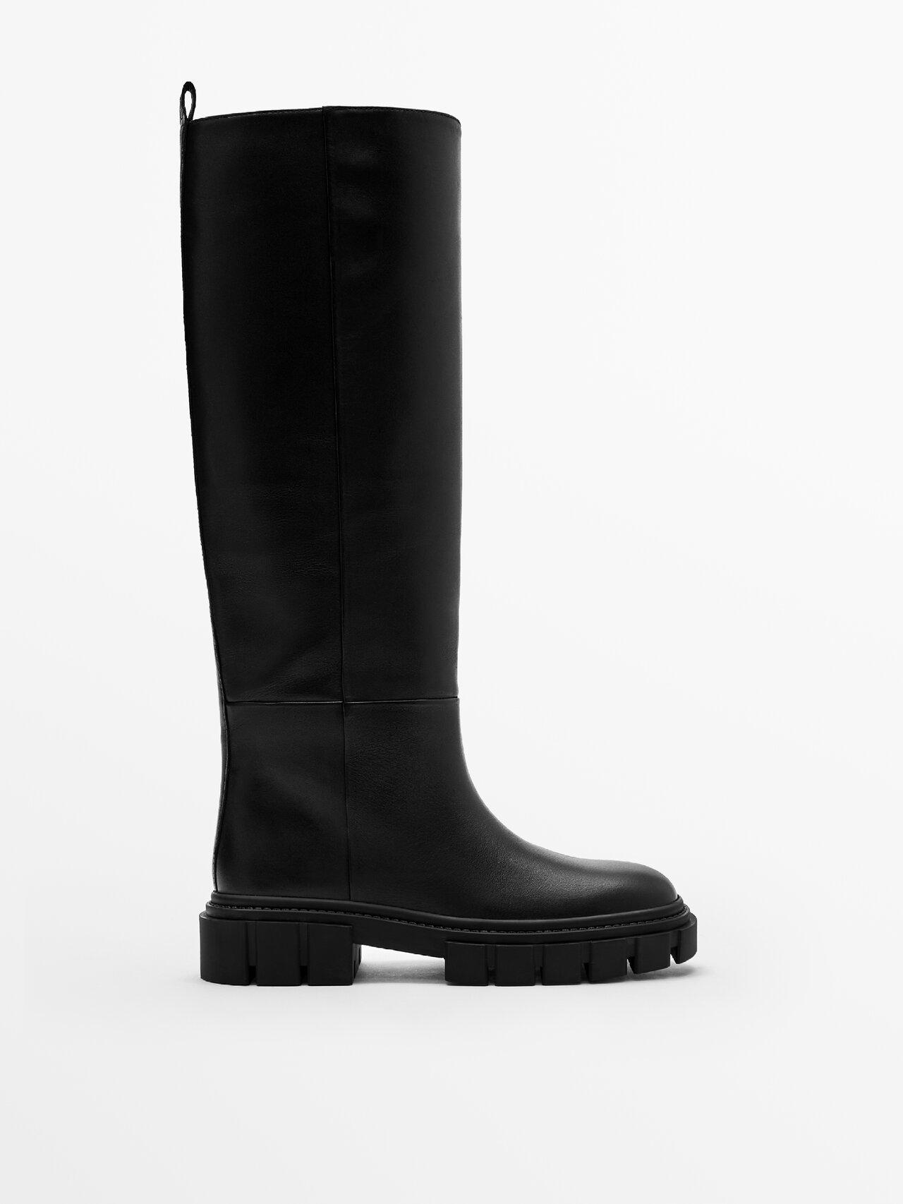MASSIMO DUTTI Black Leather Boots With Super Track Sole | Lyst
