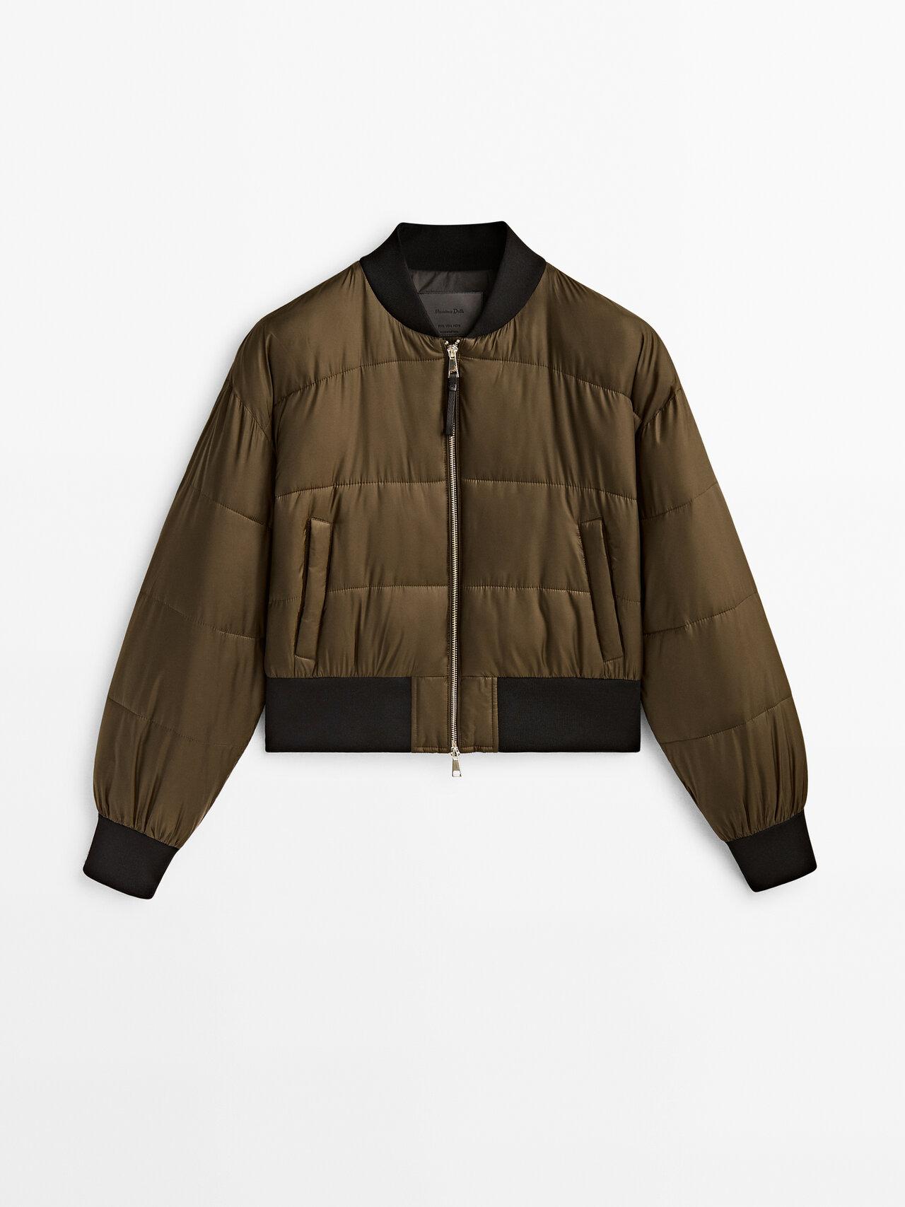 MASSIMO DUTTI Cropped Quilted Bomber Jacket in Brown Lyst