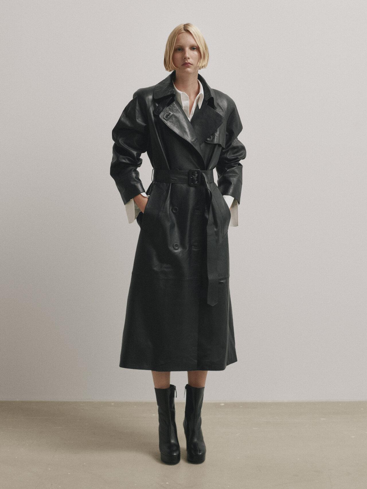 MASSIMO DUTTI Nappa Leather Trench-style Coat With Belt - Studio in Black |  Lyst