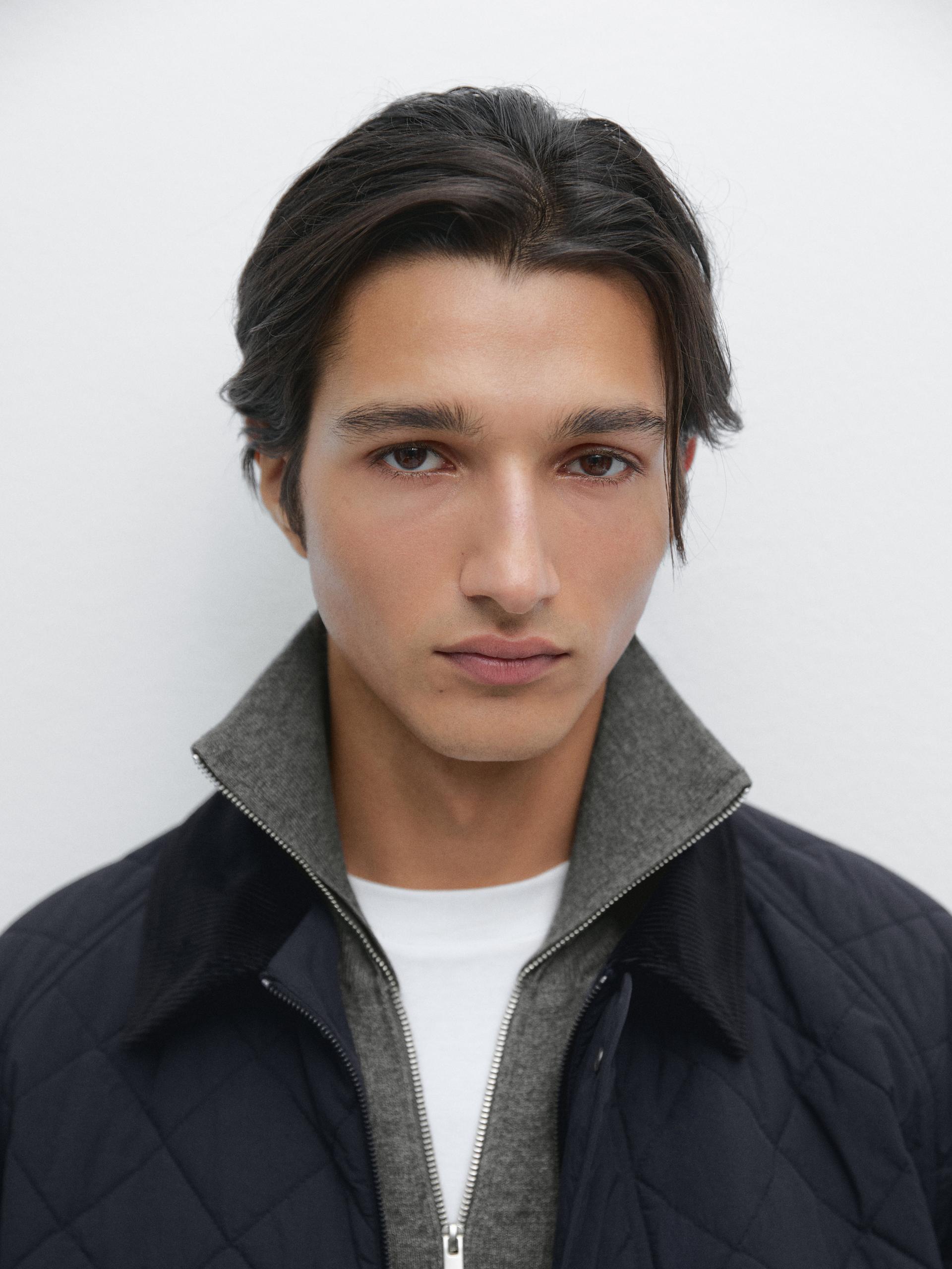 MASSIMO DUTTI Quilted Jacket With Corduroy Collar in Black for Men