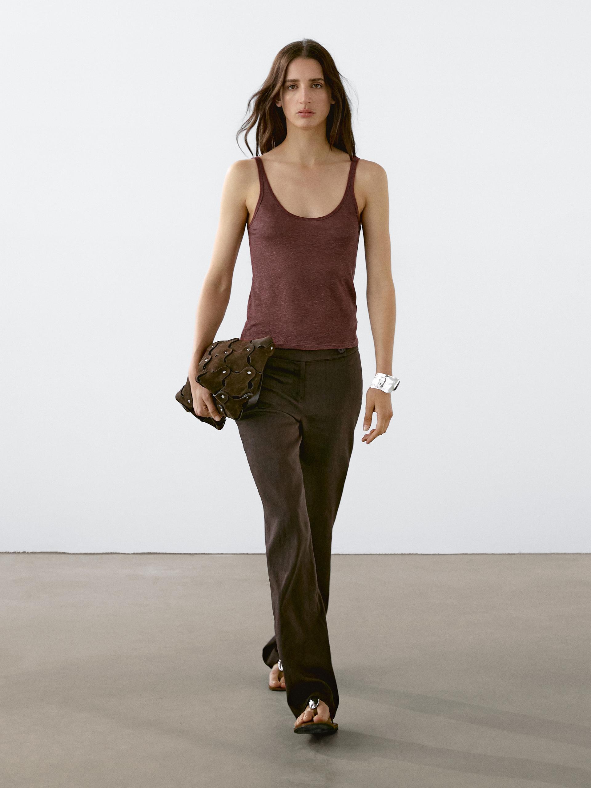 Tops Satinados Top Lencero Negro Massimo Dutti Camisetas De