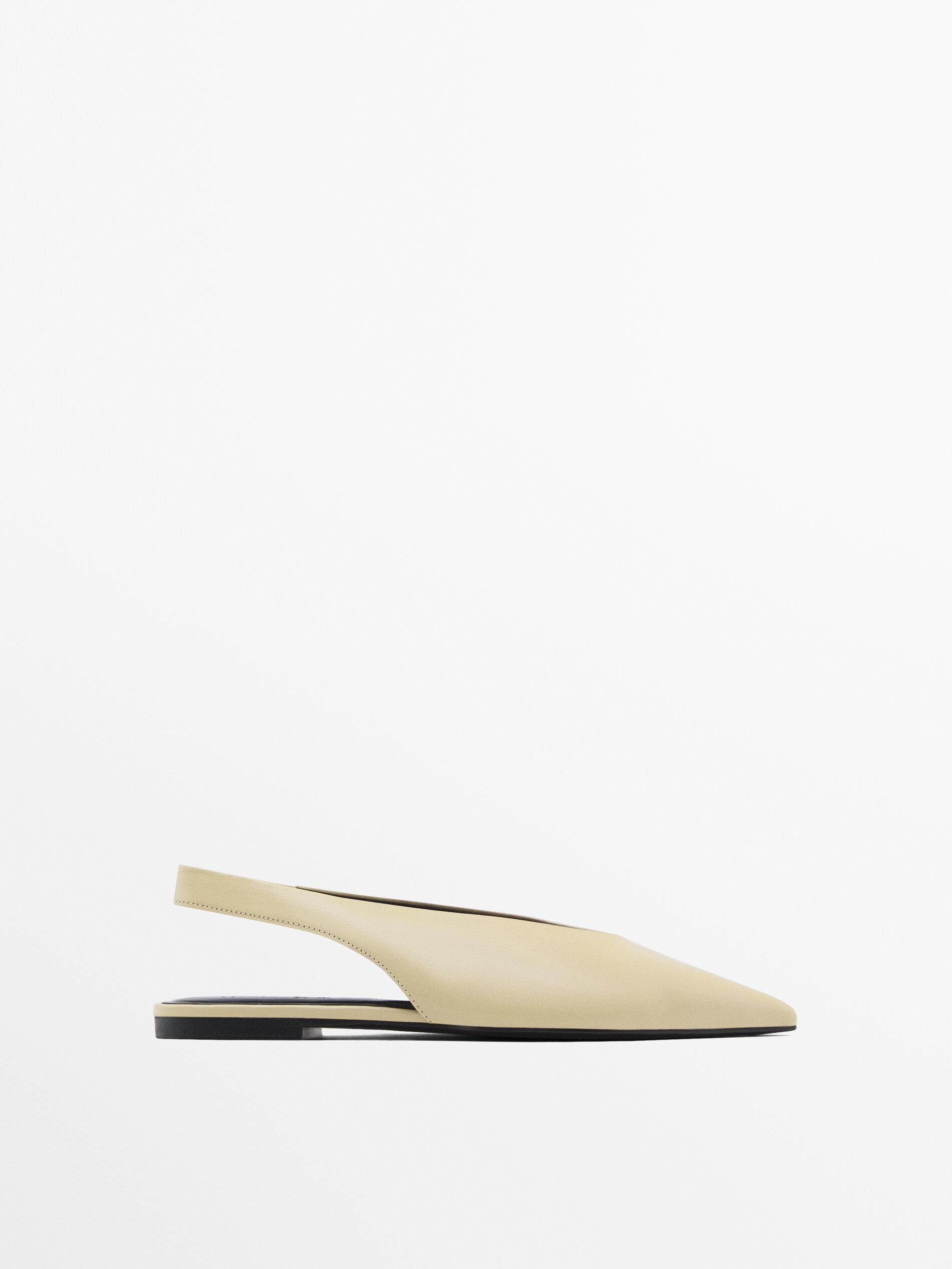 MASSIMO DUTTI Slingback Ballet Flats With Pointed Toe in White