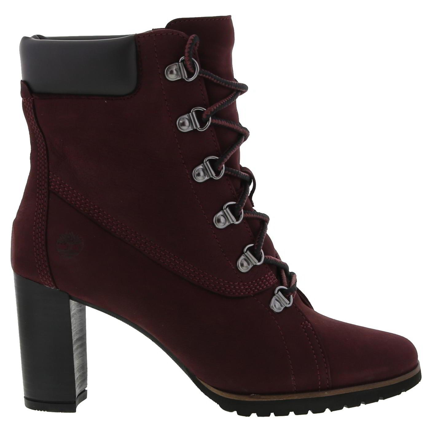 burgundy timberland heels