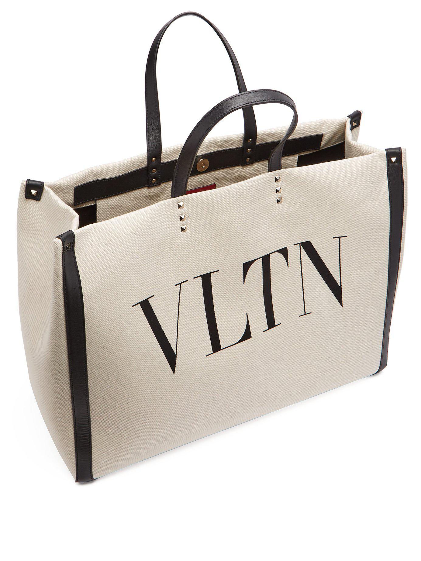 Valentino Garavani Vltn Canvas Shopper Bag in Black / Cream 
