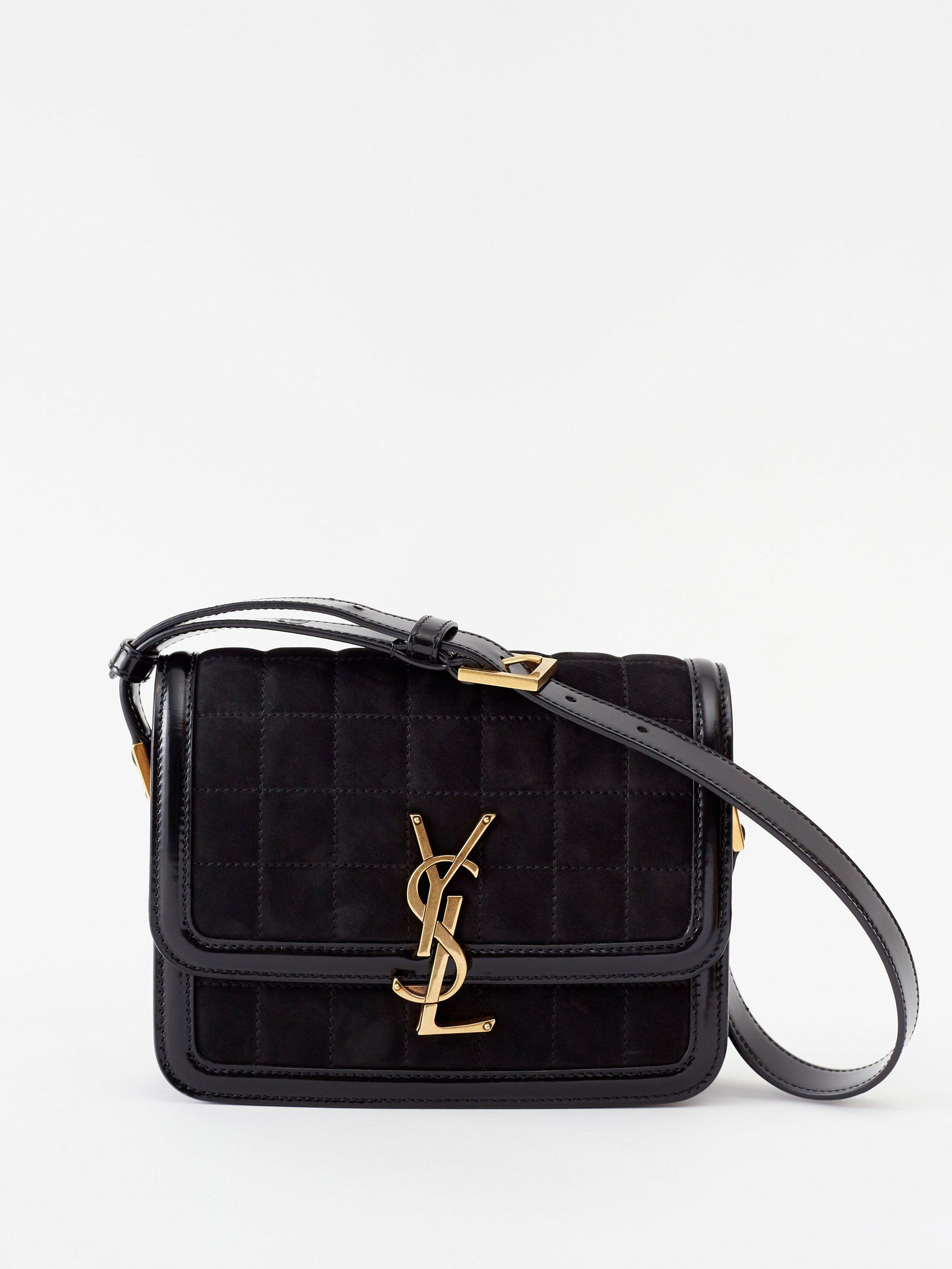 Saint Laurent Solferino Yslplaque Quiltedsuede Shoulder Bag in Black Lyst