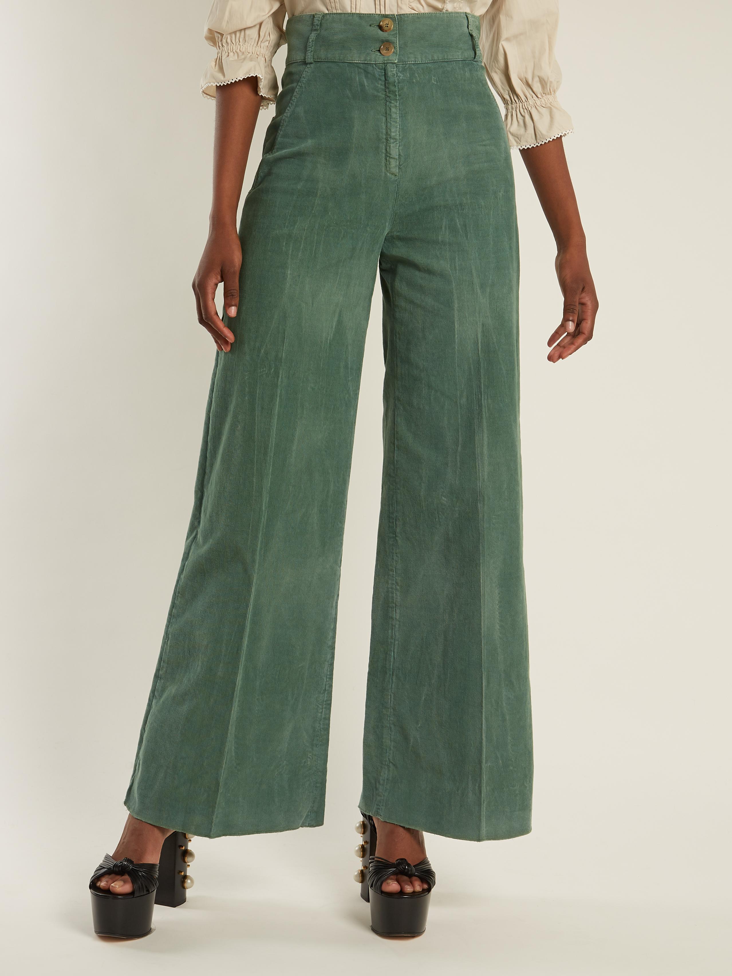 Gucci Wide-leg Cotton-blend Corduroy Trousers in Green | Lyst