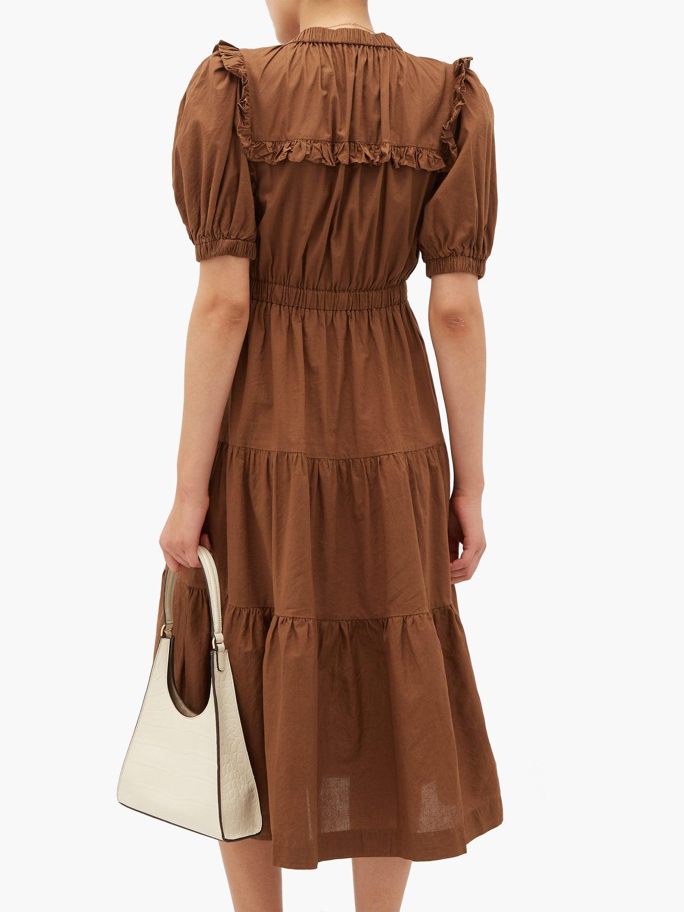 Sea Rumi Tiered Cottoncanvas Midi Dress in Brown Lyst