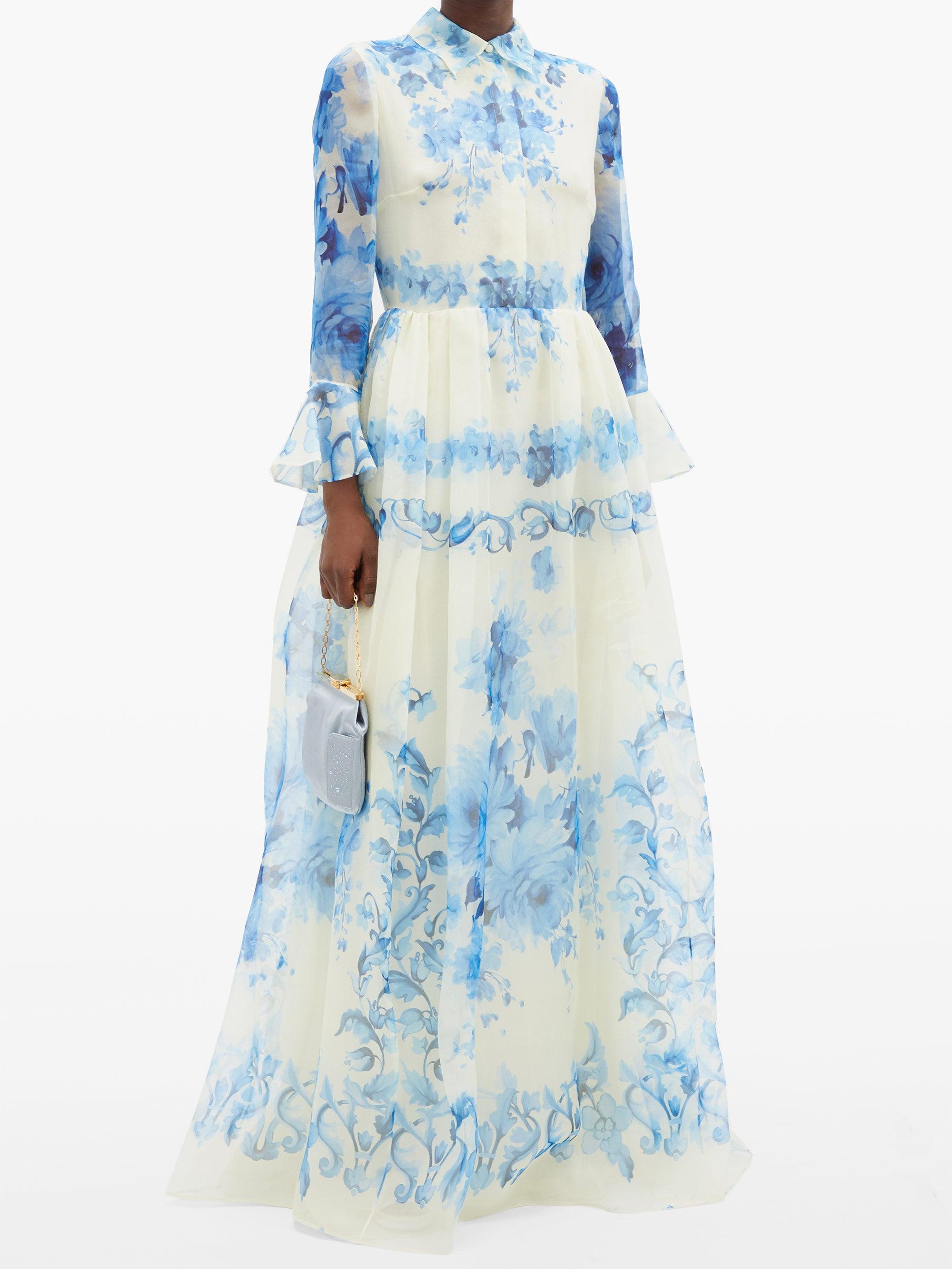 Valentino Delft-print Silk-organdy Gown ...