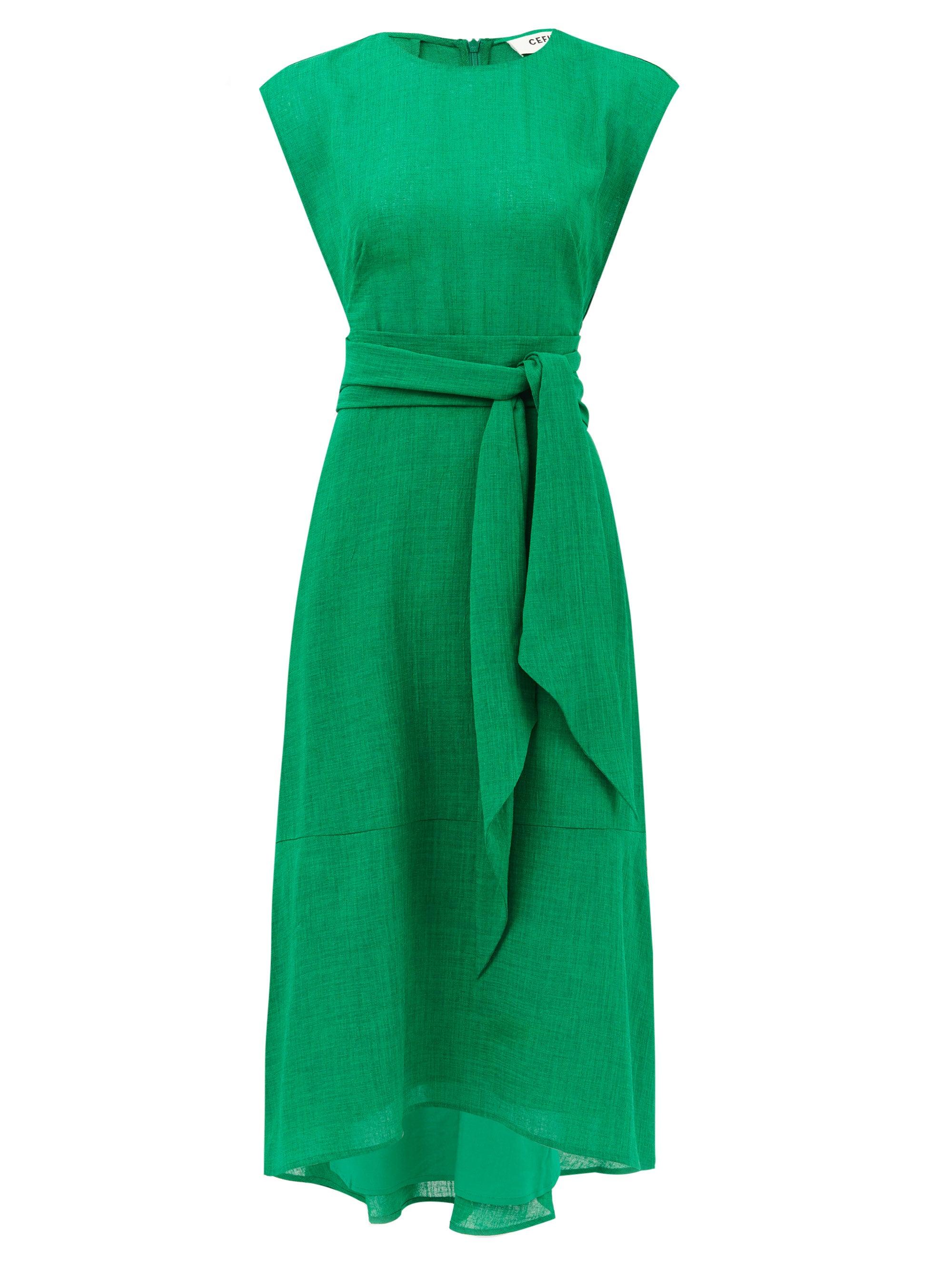 Cefinn Freya Tie-sash Voile Midi Dress in Green - Lyst