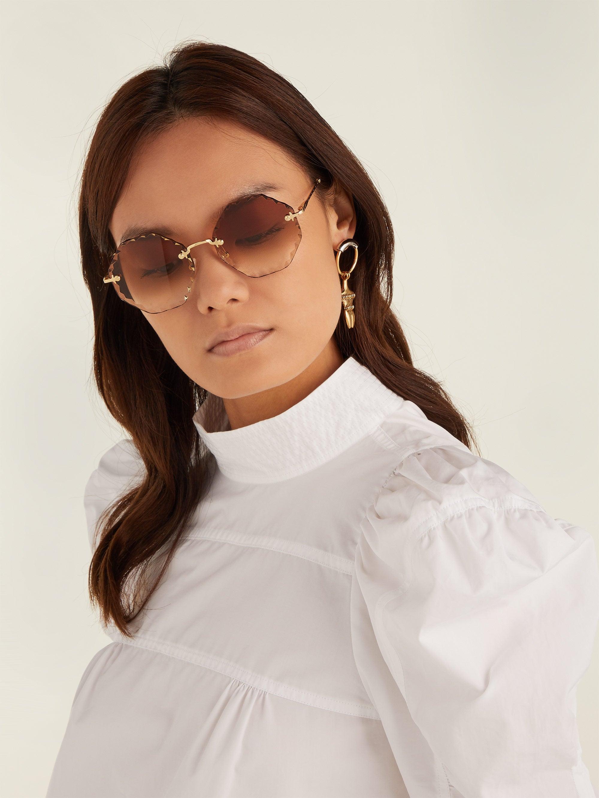 Chloé Rosie Octagon Metal Sunglasses in Brown | Lyst
