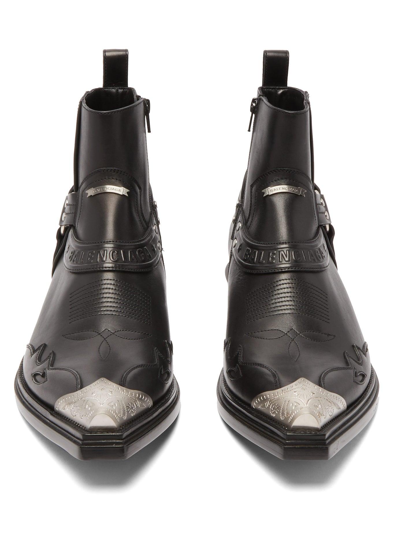 Balenciaga Santiag Western Leather Boots in Black for Men | Lyst