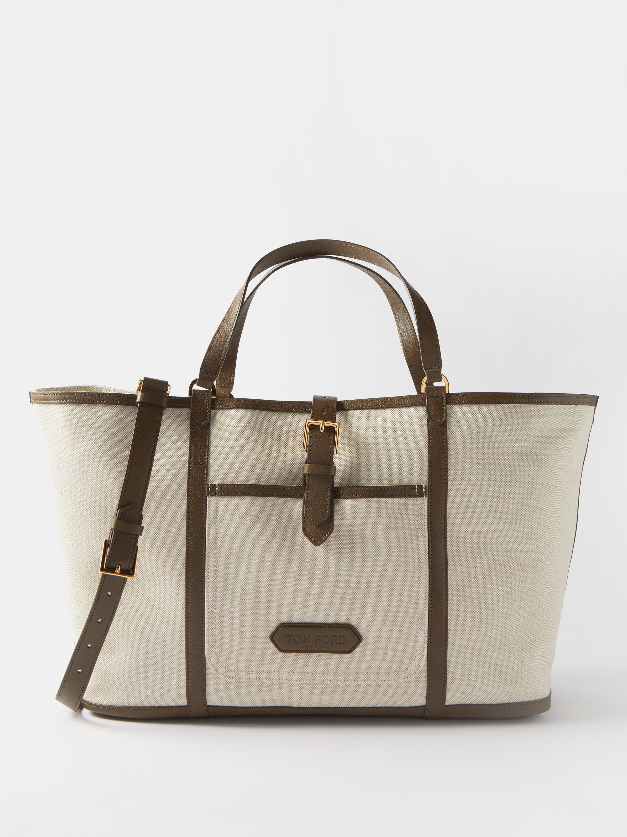 TOM FORD - Leather-Trimmed Canvas Tote Bag - Neutrals TOM FORD