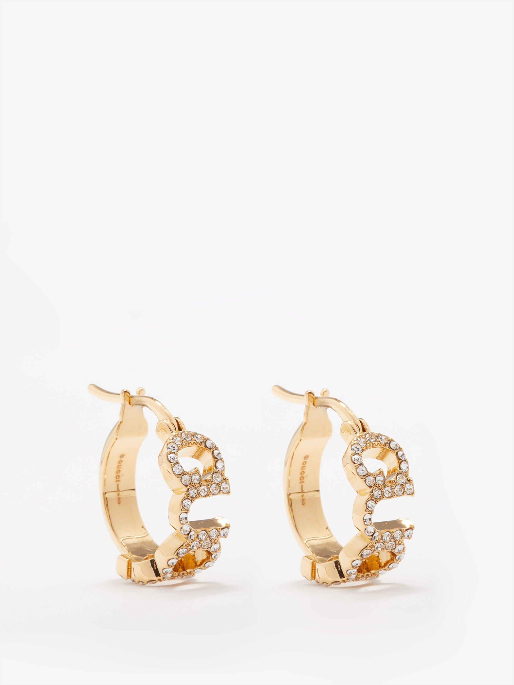 Gucci Script Crystal-embellished Hoop Earrings in Natural | Lyst