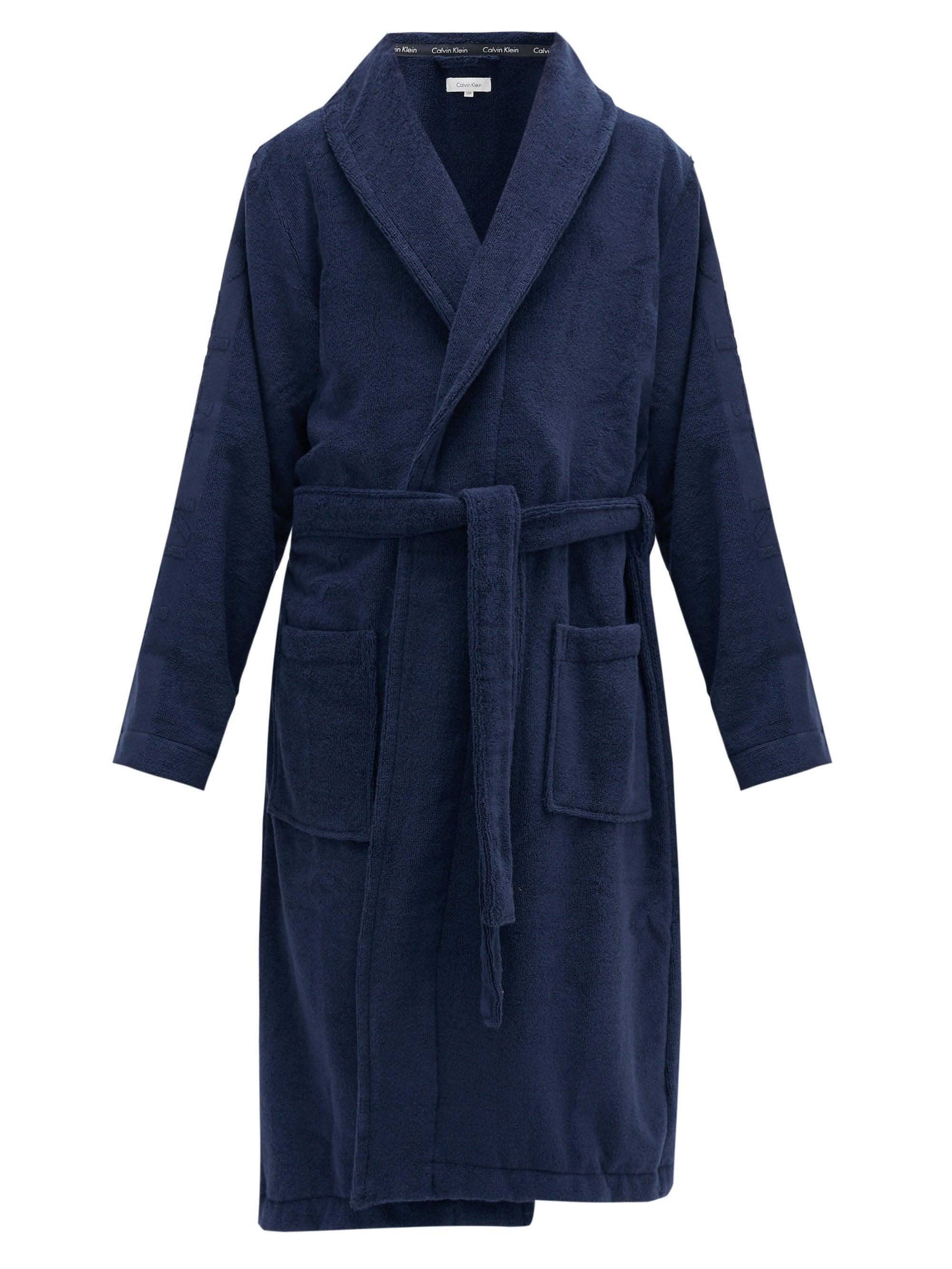 Calvin Klein Logojacquard Cottonterry Bathrobe in Navy (Blue) for Men