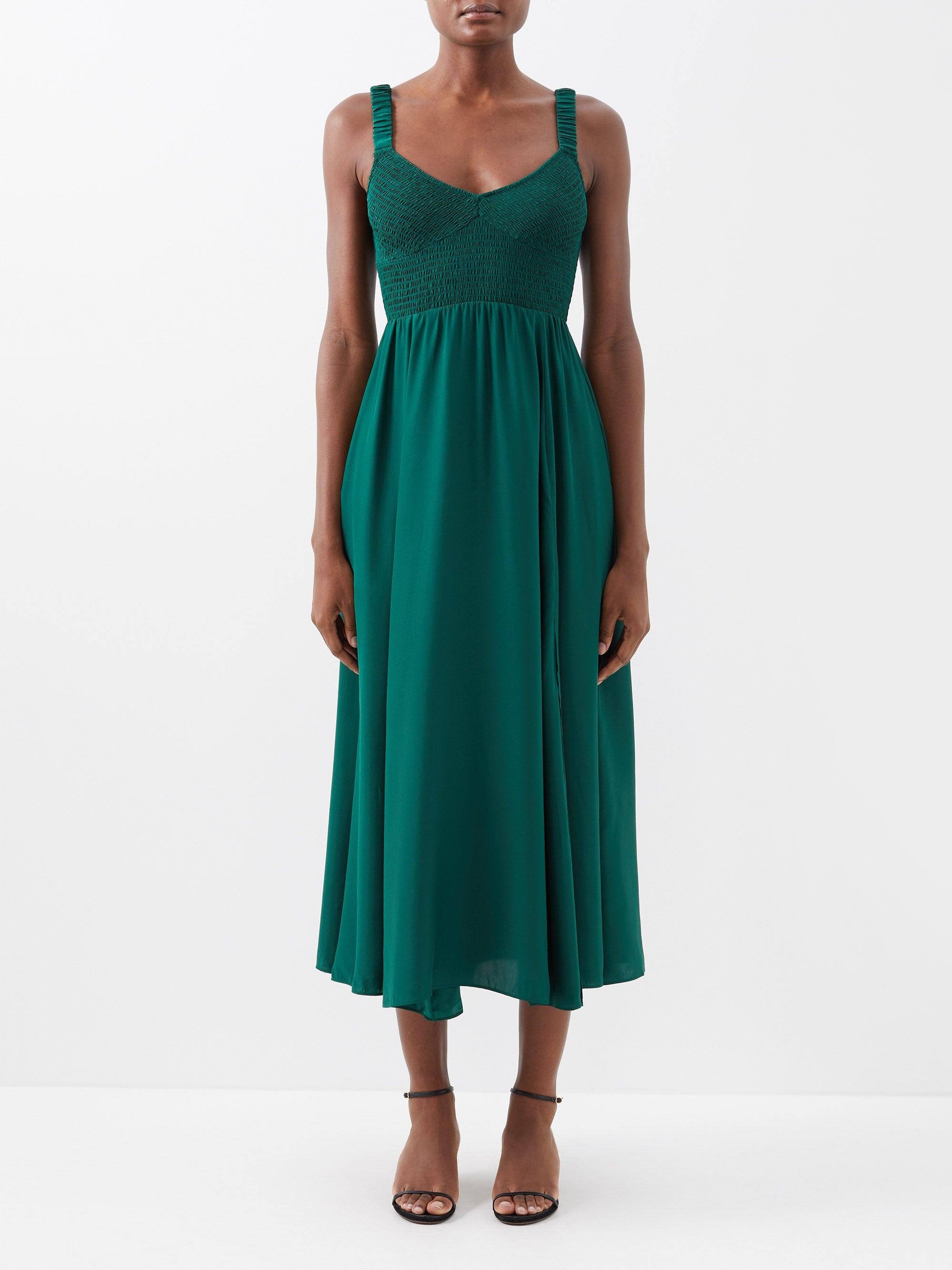 La Ligne Sarah Smockedbodice Silk Dress in Green Lyst