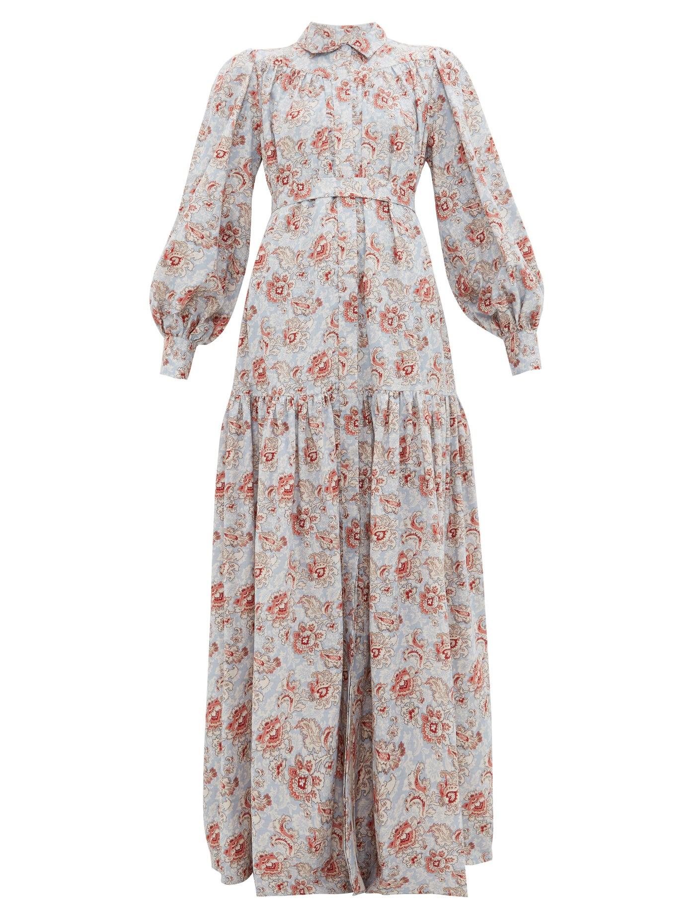 Evi Grintela Elsa Floralprint Cotton Maxi Shirtdress in Light Blue