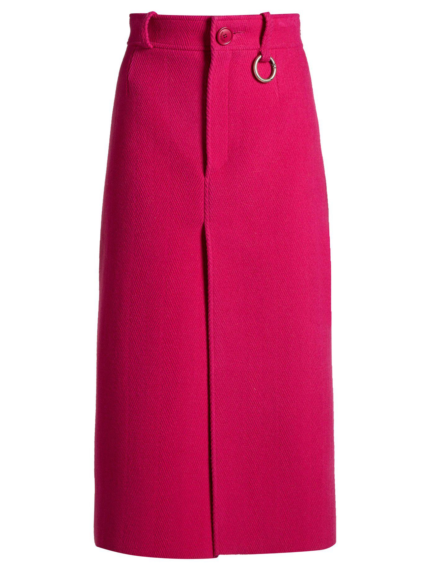 Balenciaga Wool-blend Herringbone Split-front Midi Skirt in Dark Pink ...