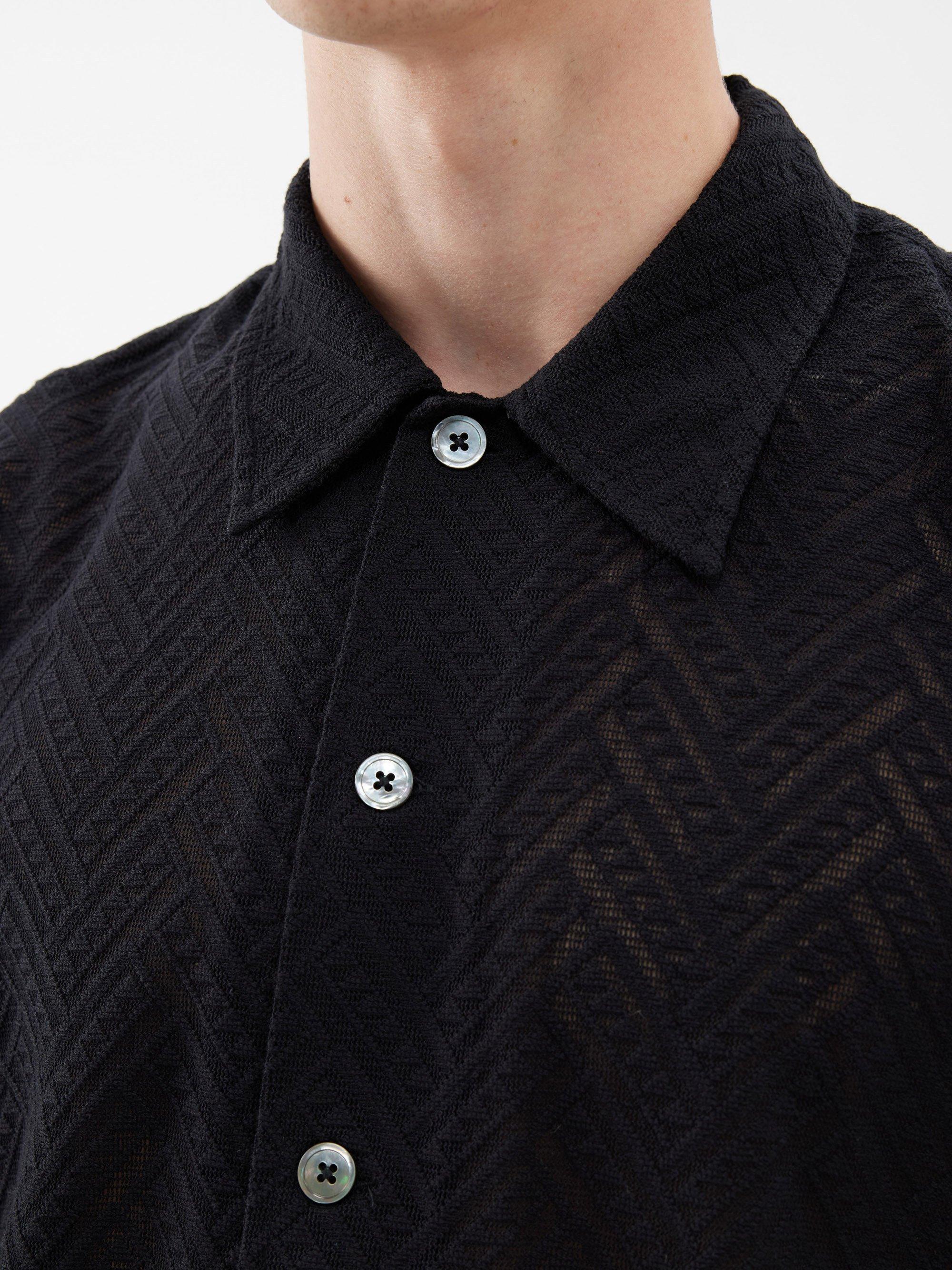 sunflower Spacey Jacquard Cotton-blend Knit Shirt in Black for Men
