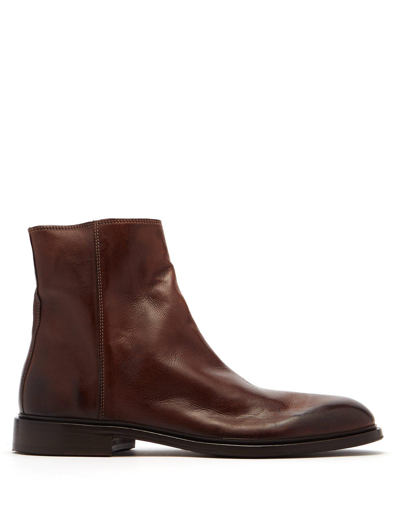 Paul Smith Billy Zipped Leather Boots in Brown for Men | Lyst