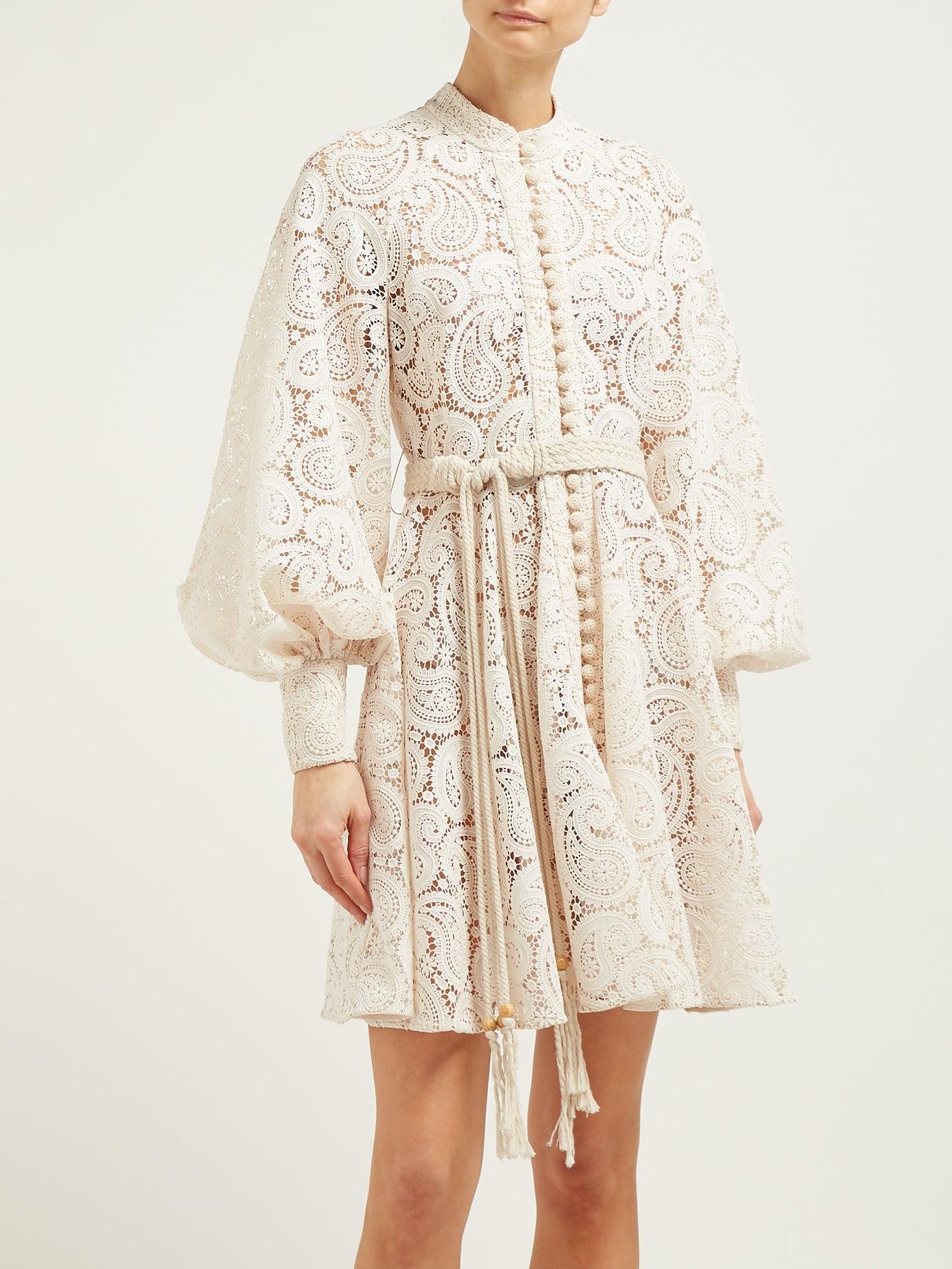 Zimmermann Leather Amari Paisley Lace Mini Dress in Cream (Natural) Lyst