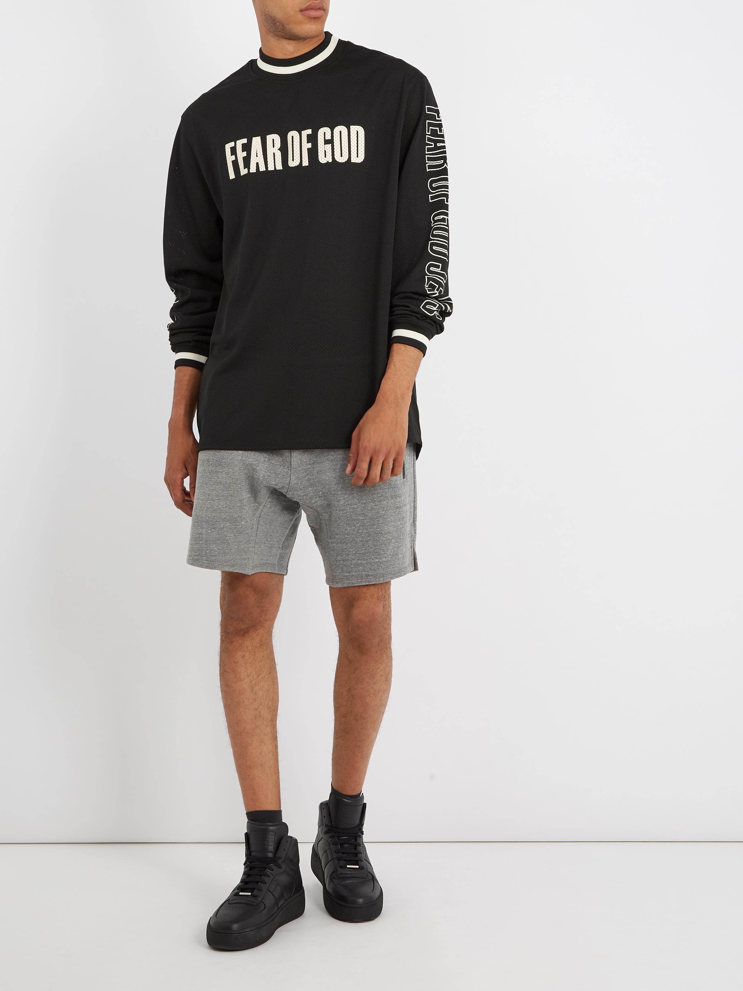 Fear Of God Long-sleeved Logo-print Mesh-jersey T-shirt in Black 