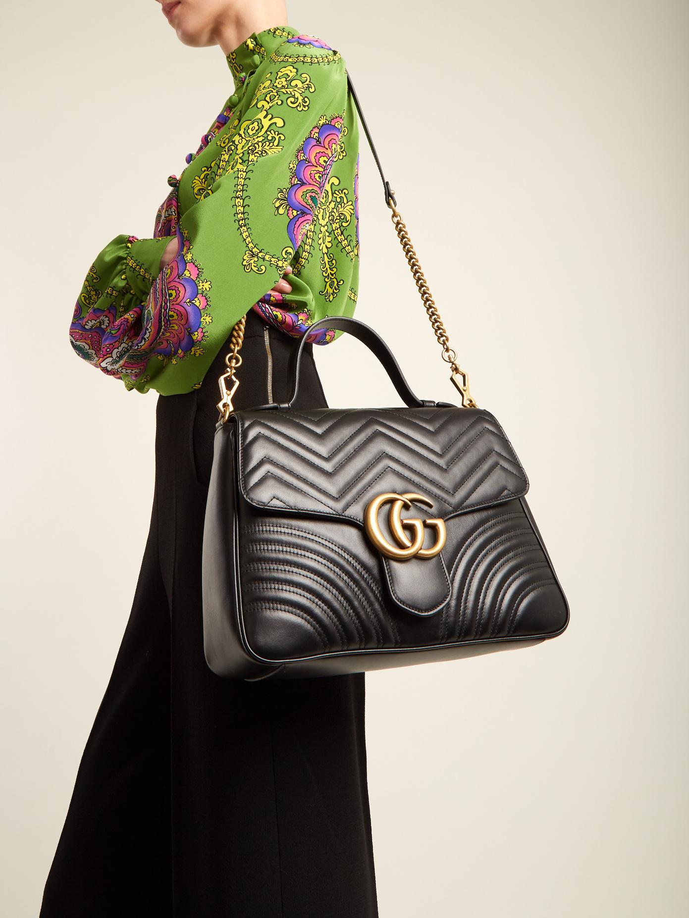 GG Marmont Small Chevron Quilted Top,handle Bag With Chain Strap