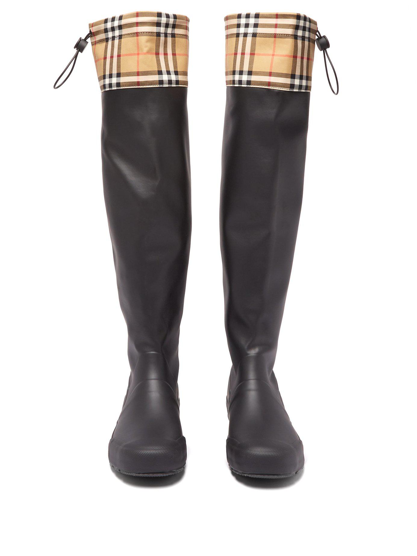 Burberry Check And Rubber Boots in Black Beige (Black) | Lyst