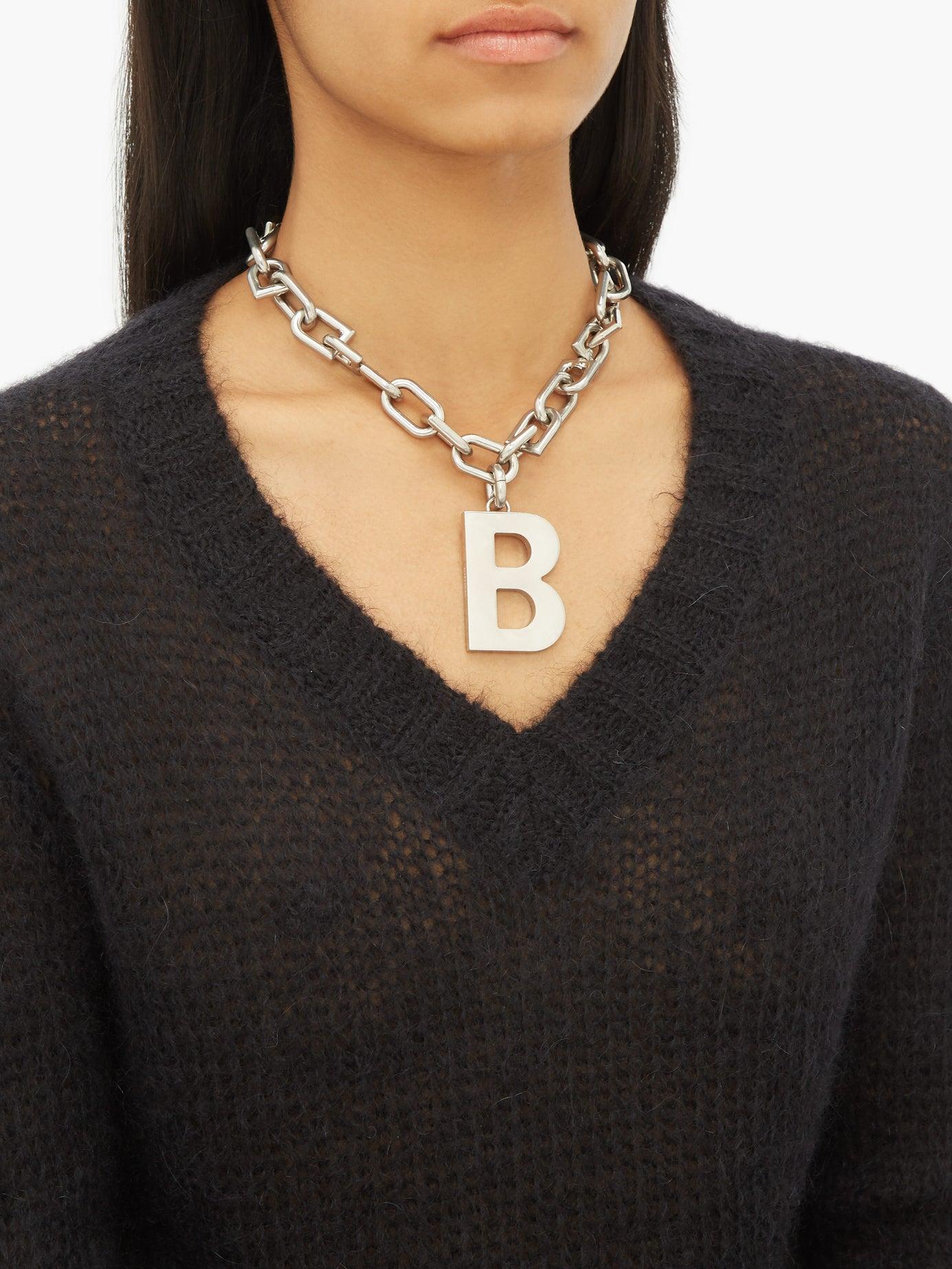 Balenciaga B-logo Chain Necklace in Metallic | Lyst