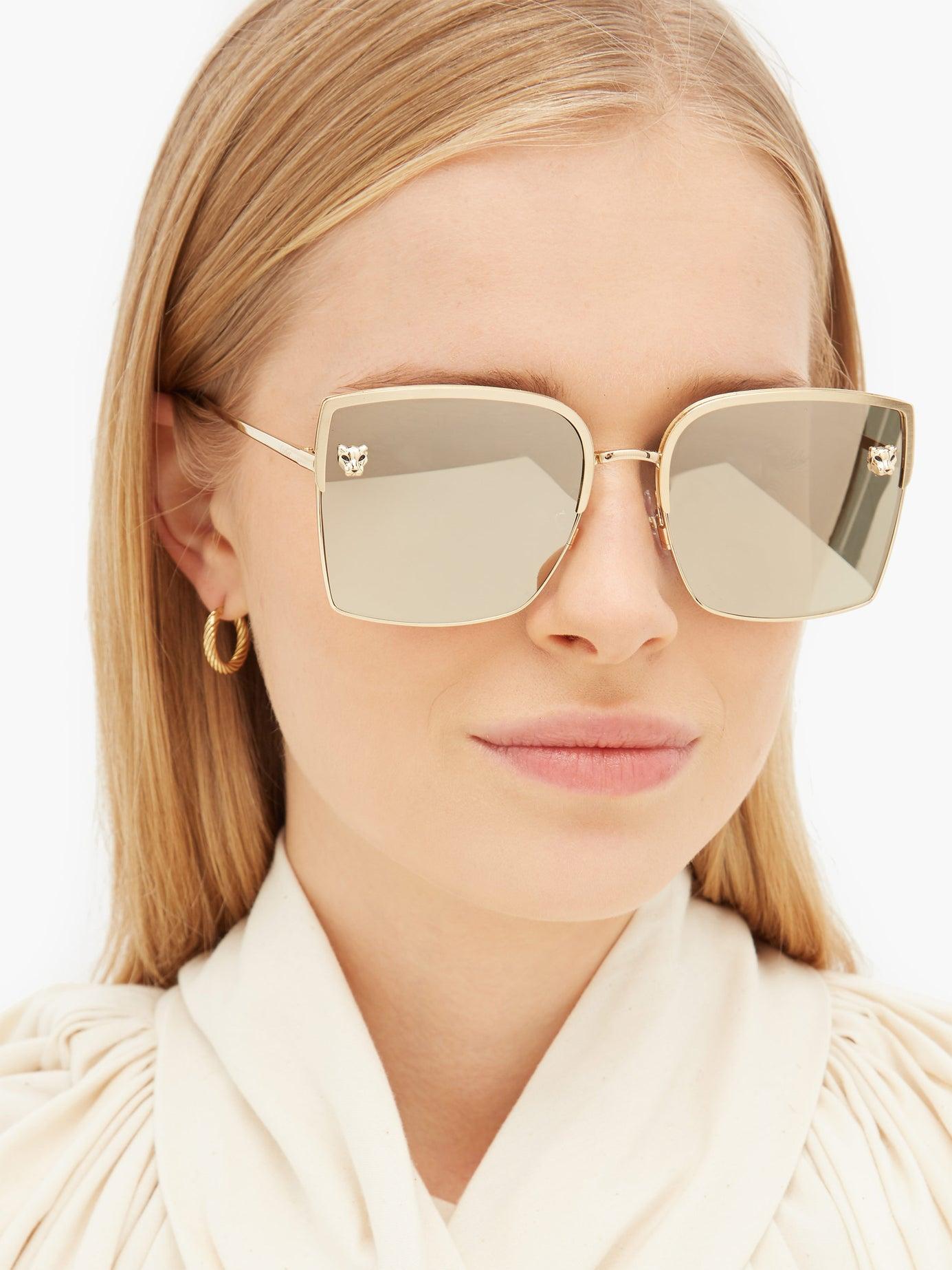 Cartier Panthère De Cartier Square-lens Metal Sunglasses in Metallic | Lyst