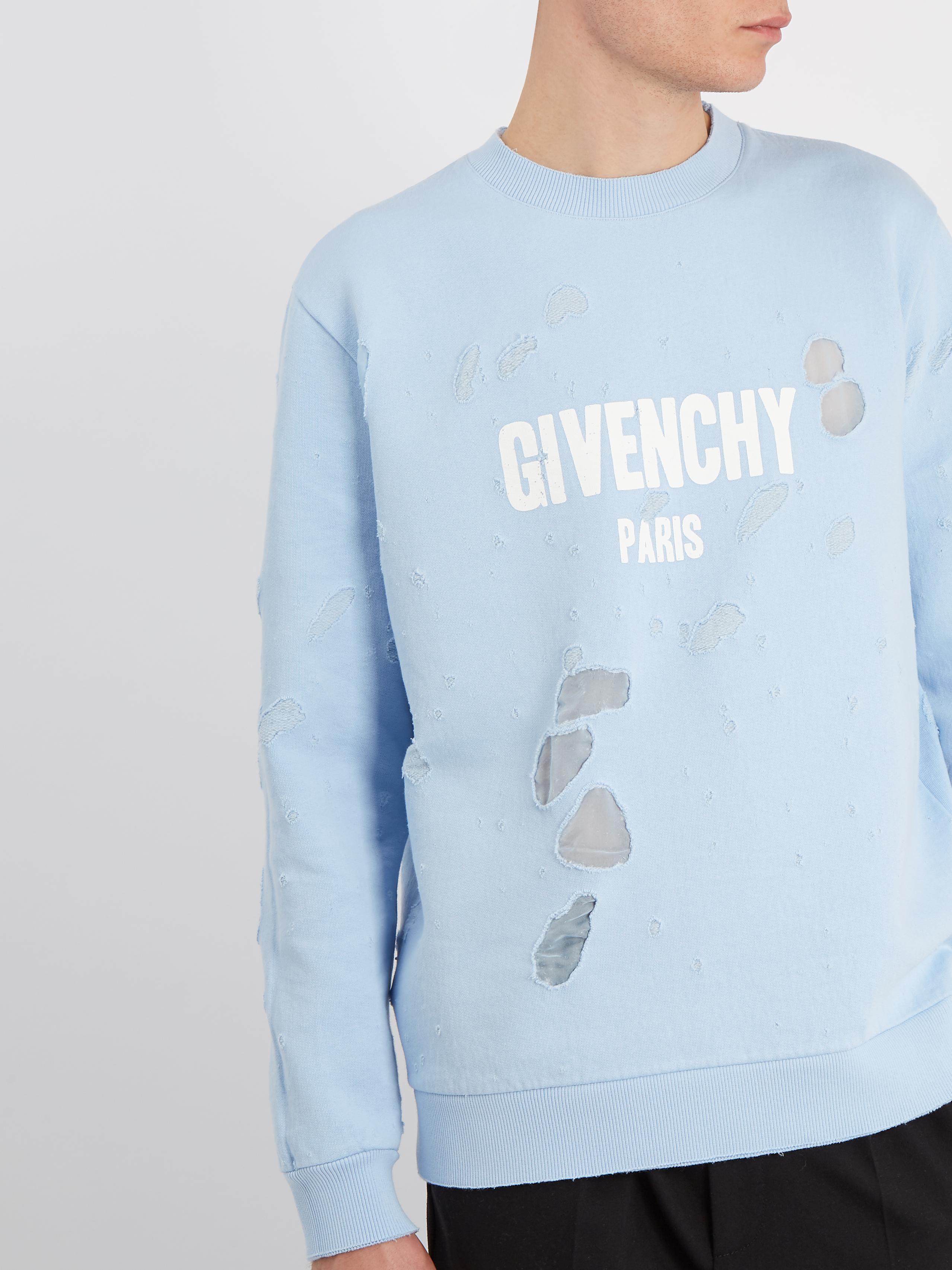 givenchy distressed hoodie baby blue