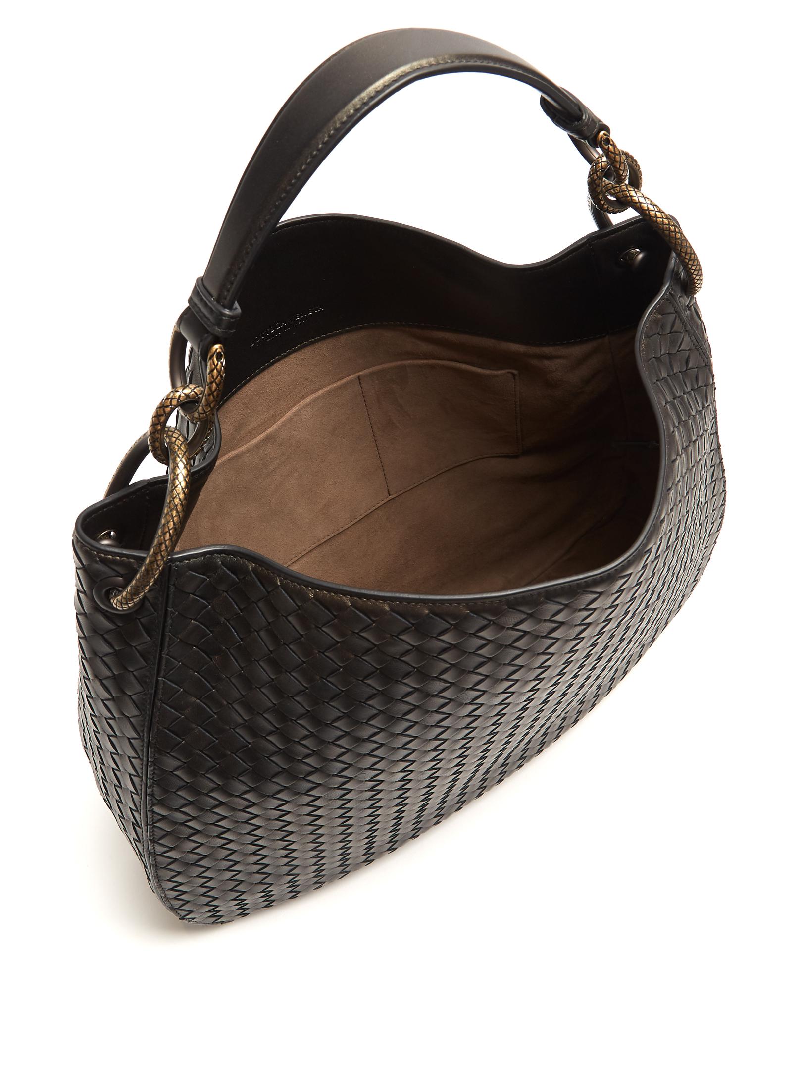 Bottega Veneta Loop Medium Intrecciato Leather Shoulder Bag in Black - Lyst