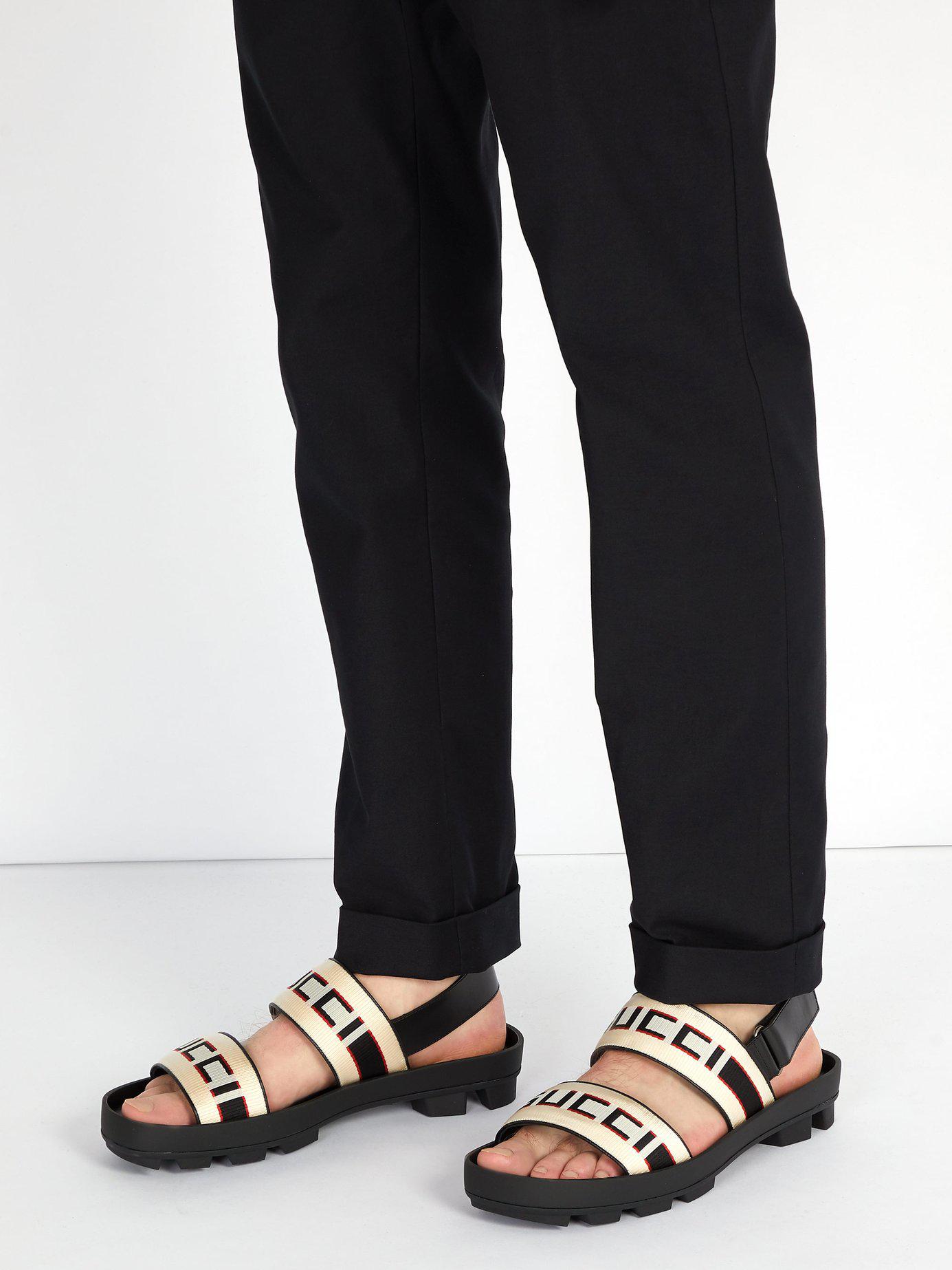 Gucci Leather Stripe Logo Sandals in 